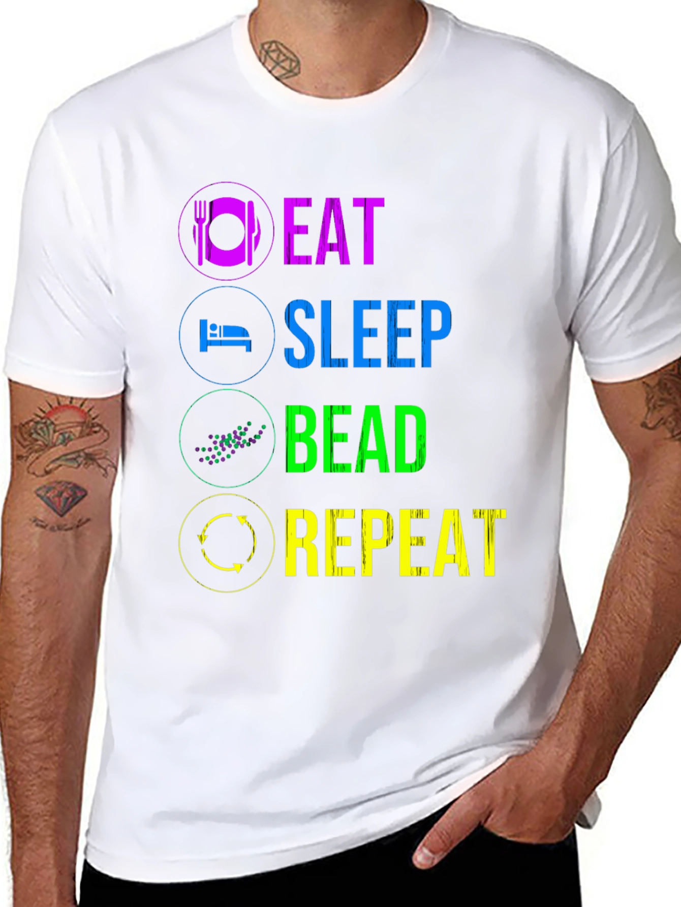 Black Eat Sleep Bead Repeat T-Shirt - Funny Hobby Tee view 8