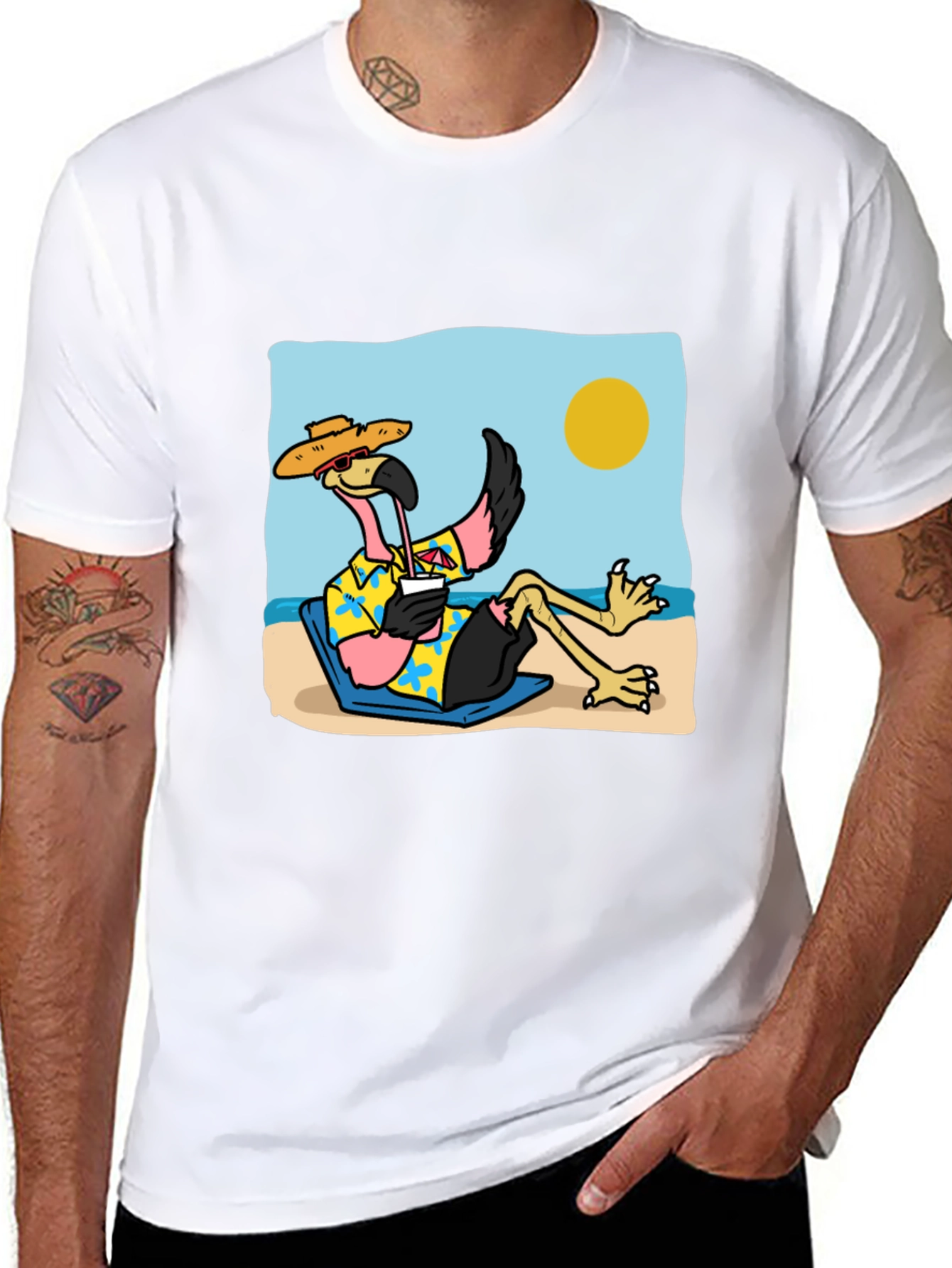 Black Relaxed Flamingo Beach T-Shirt - Tropical Vibe view 8
