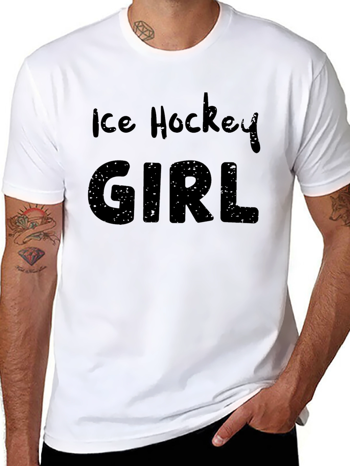 Black Ice Hockey Girl T-Shirt - Black Cotton Tee view 8
