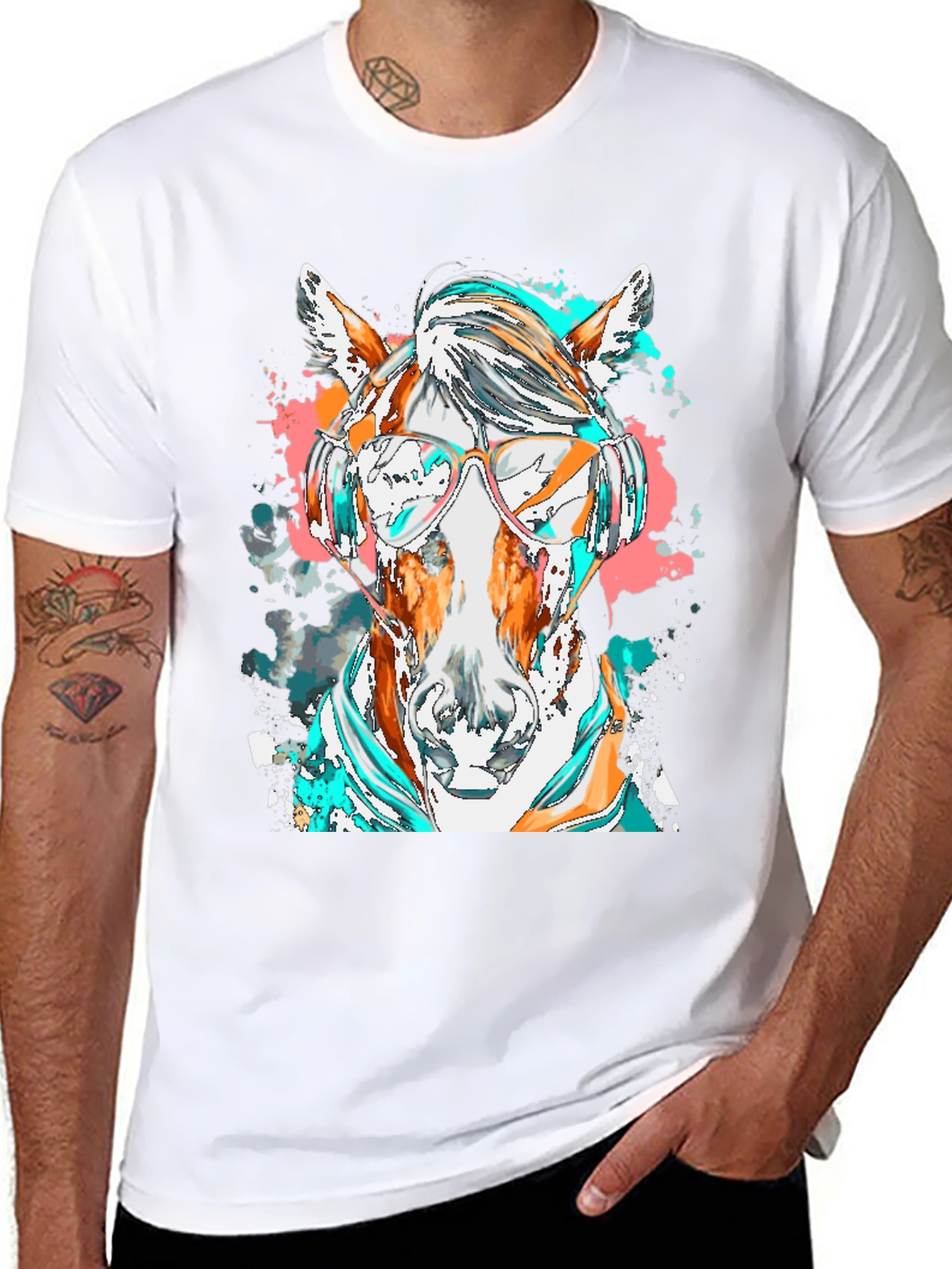 Black Horse with Headphones Graphic Tee view 8