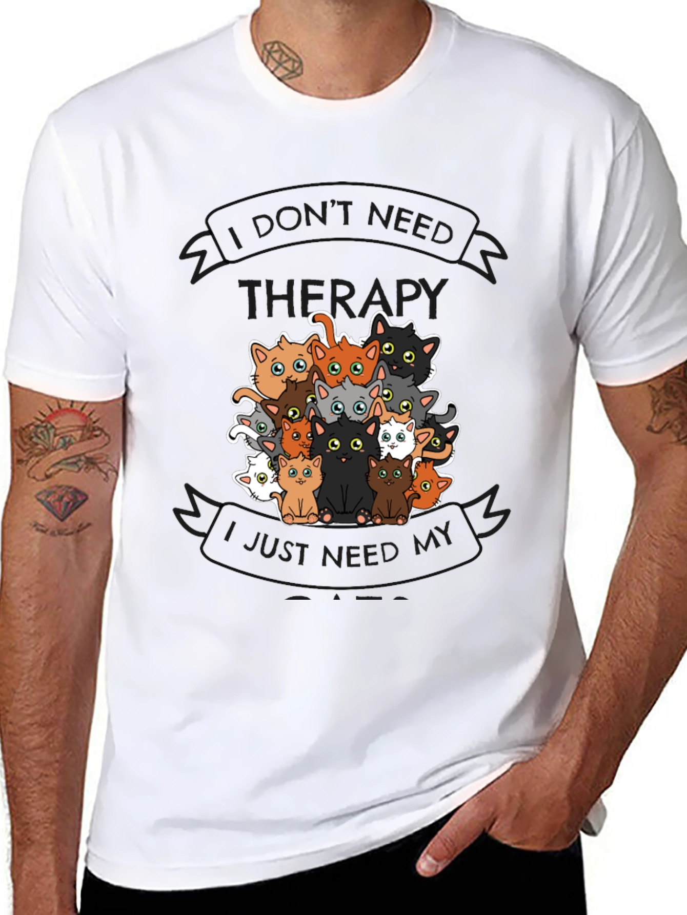 Black I Don't Need Therapy Cats T-Shirt view 8