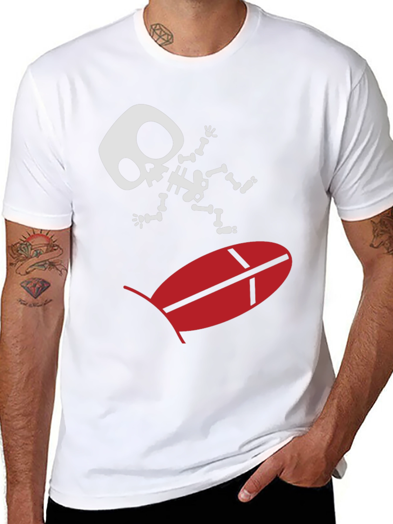 Black Skeleton Surfing T-Shirt - Quirky Graphic Tee view 8