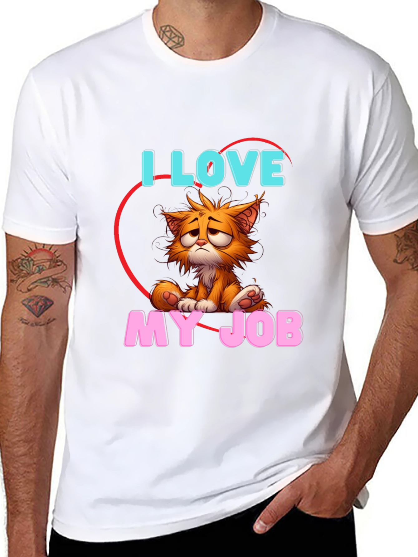 Black I Love My Job Cat T-Shirt - Unique Graphic Tee view 8