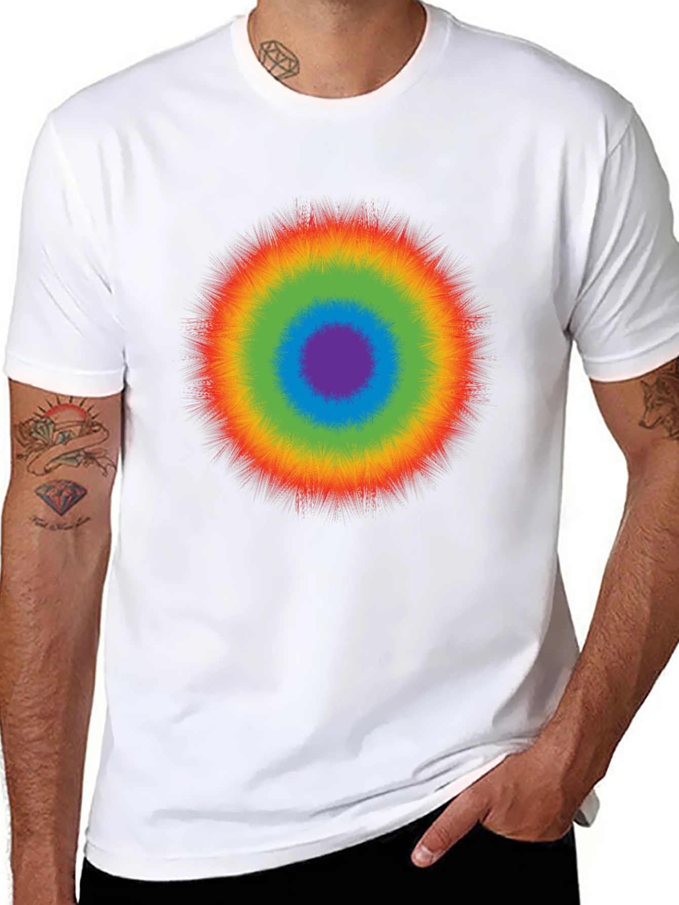 Black Rainbow Burst Graphic T-Shirt - Casual Cotton Tee view 8