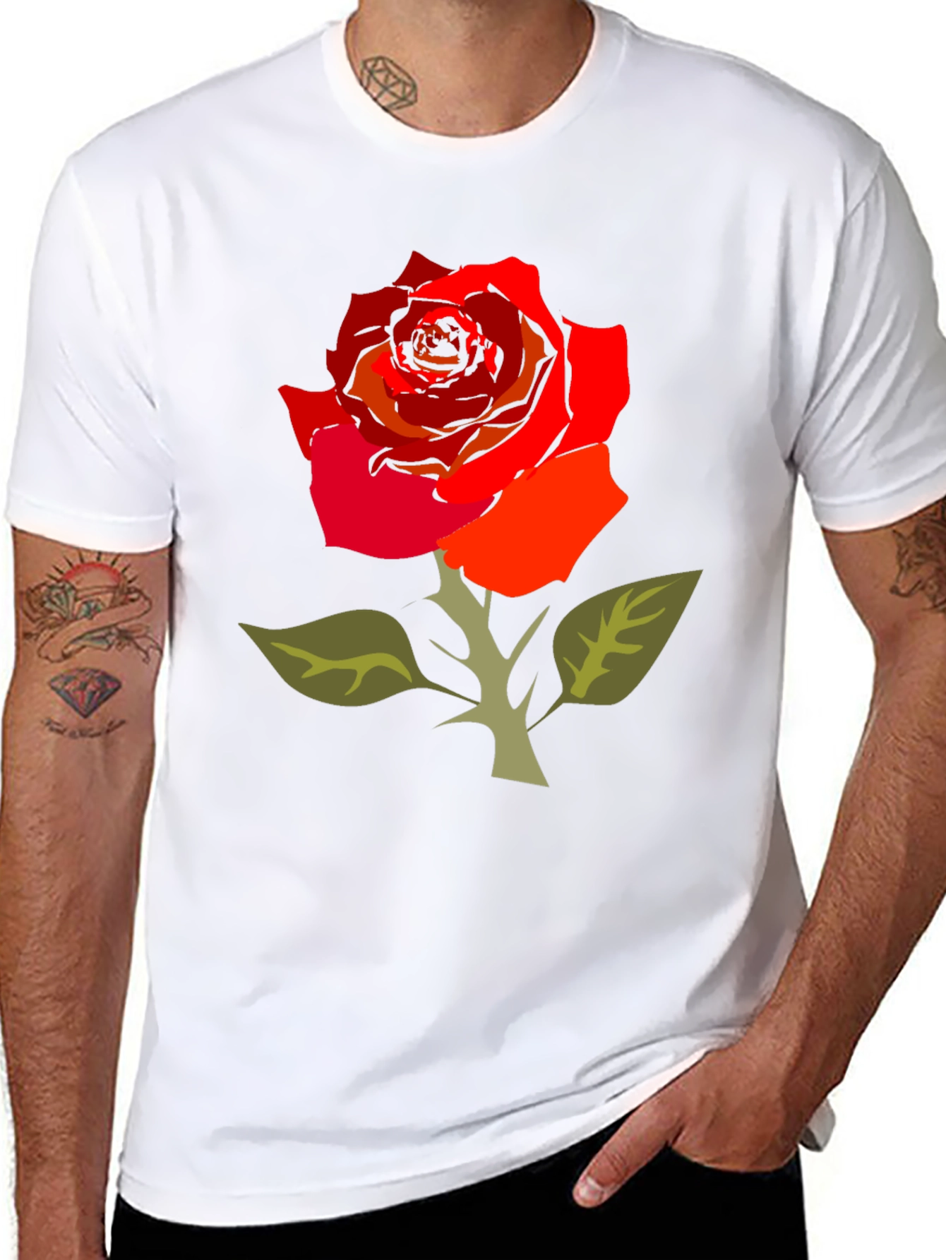 Black Bold Rose Graphic Tee - Black Cotton Blend view 8