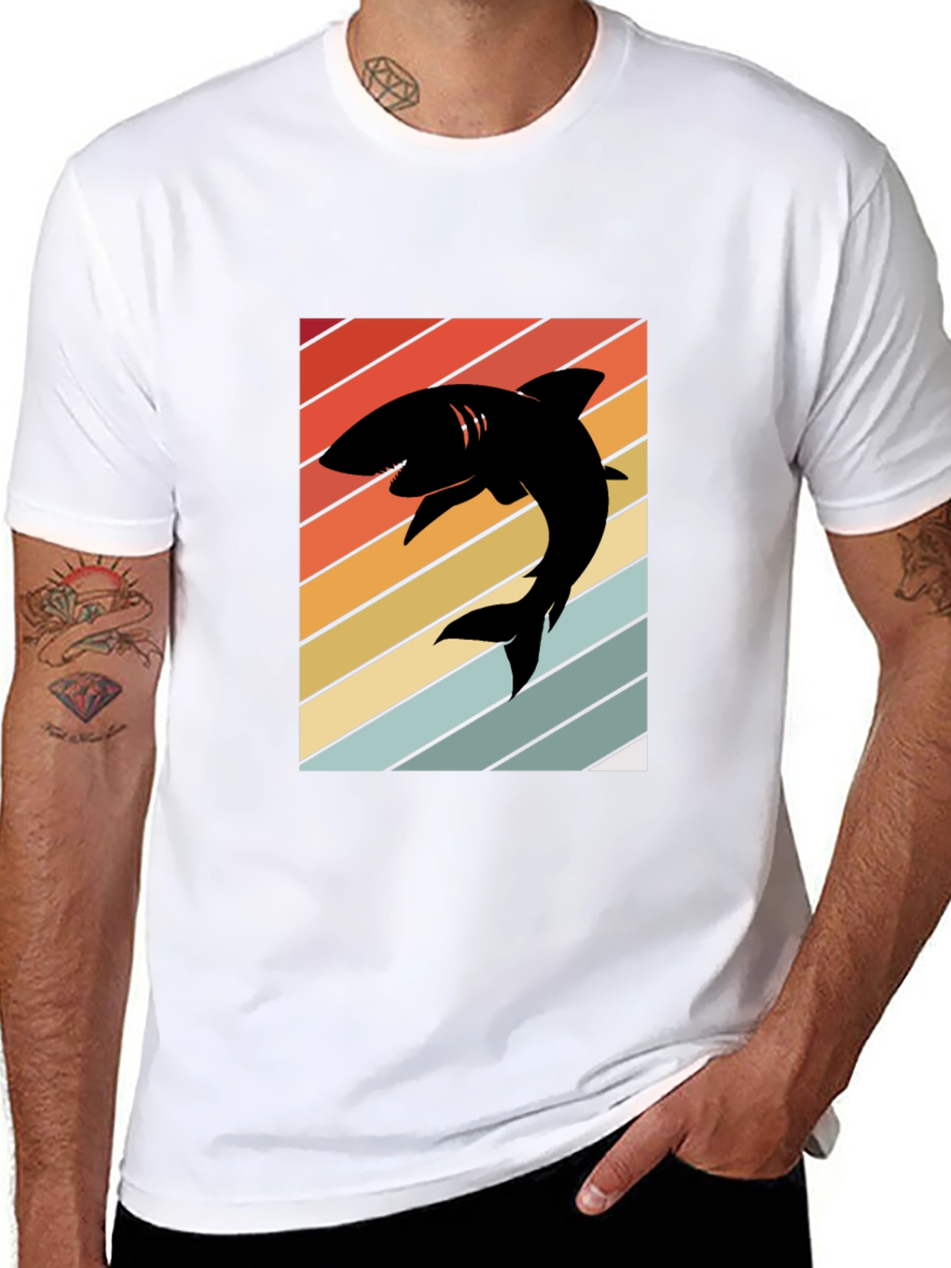 Black Retro Shark Silhouette T-Shirt view 8