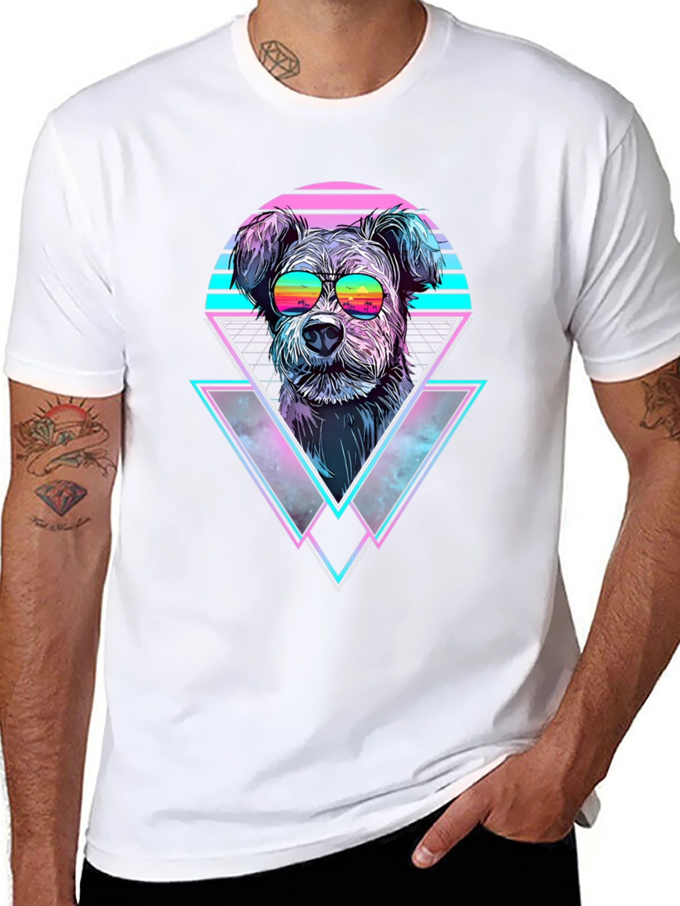 Black Retro Dog T-Shirt - Synthwave Vibes view 8