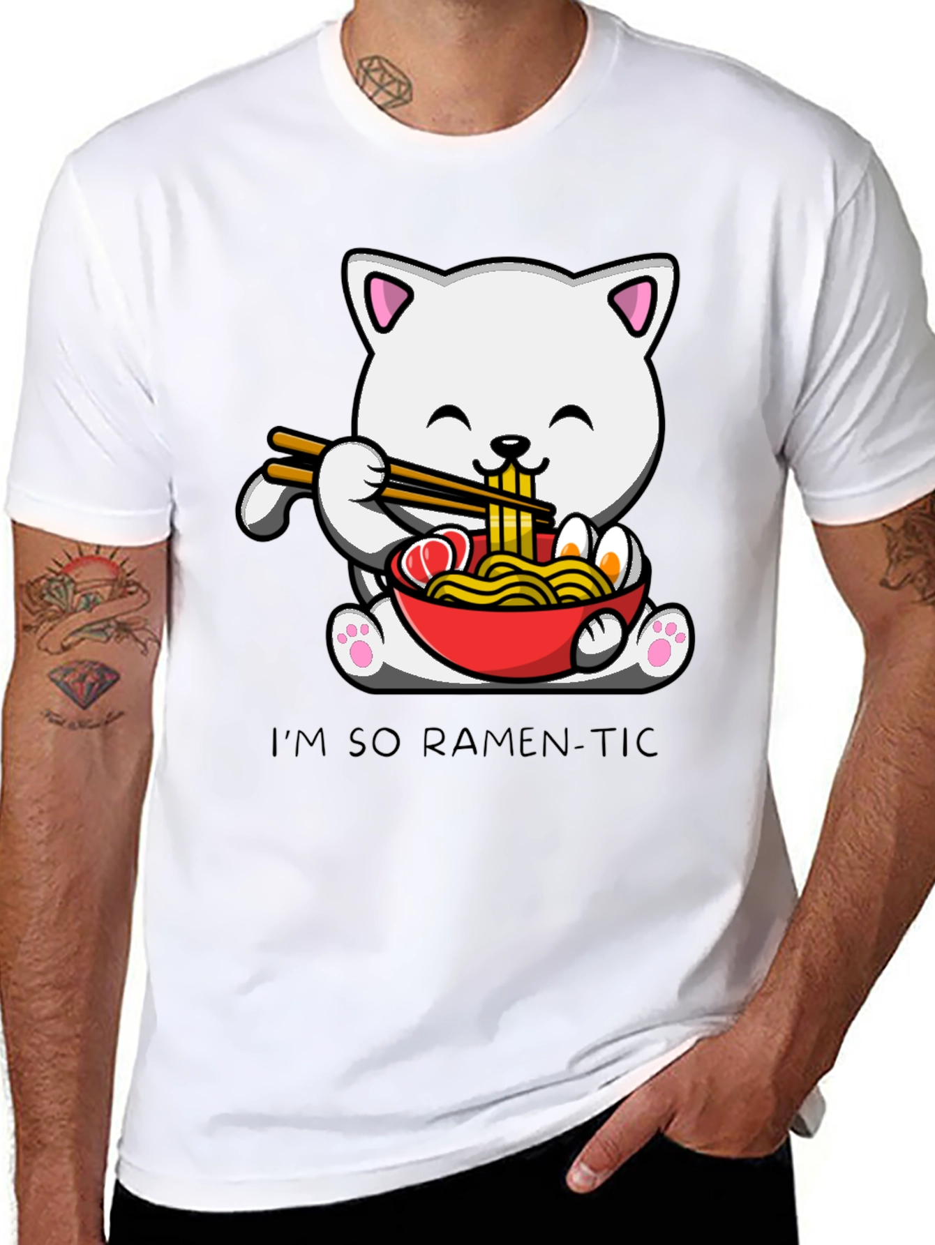 Black Ramen Cat T-Shirt - "I'm So Ramen-Tic" Graphic Tee view 8