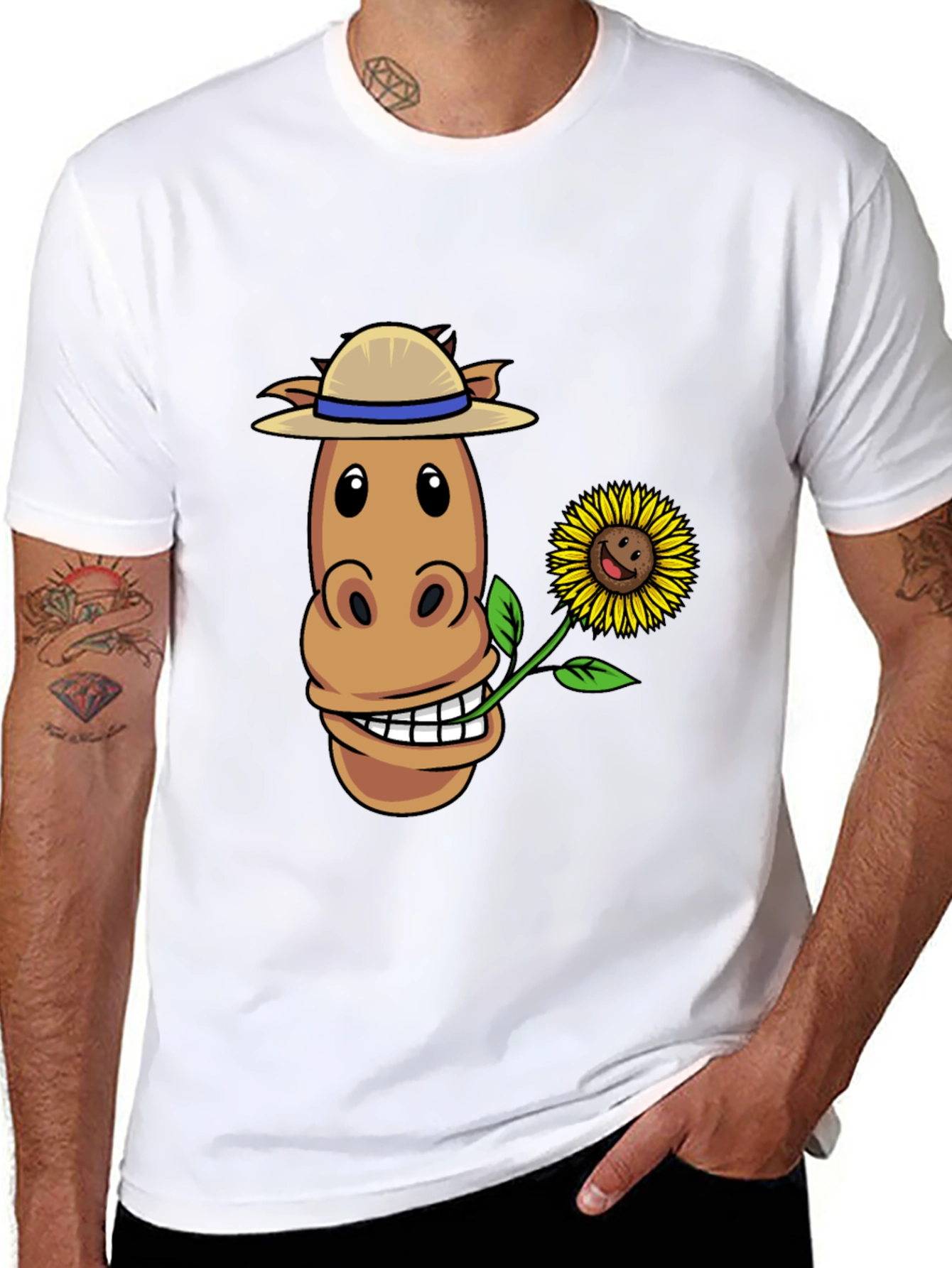 Black Funny Horse & Sunflower Graphic Tee view 8