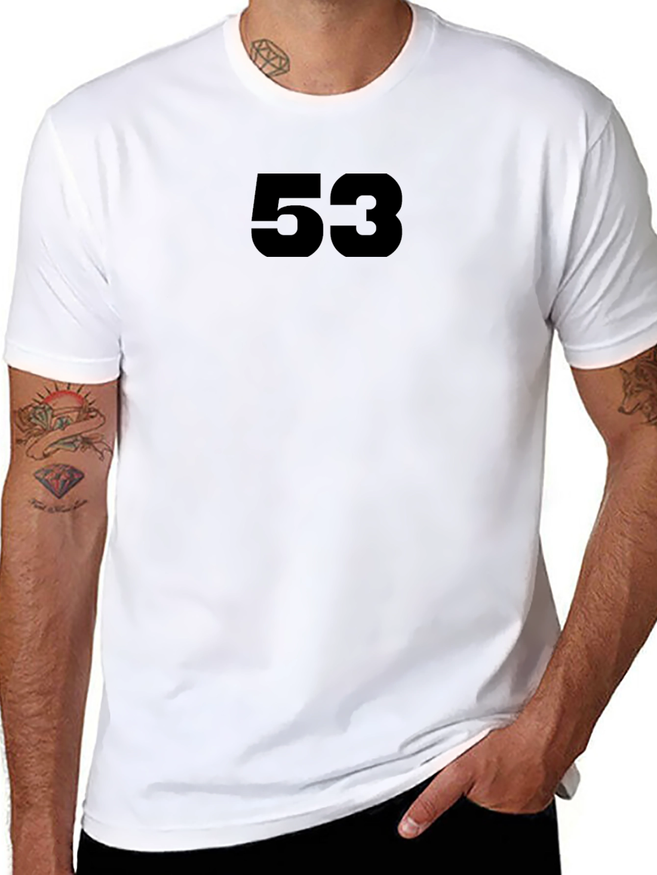 Black Men's Black T-Shirt - Number 53 Graphic Tee view 8