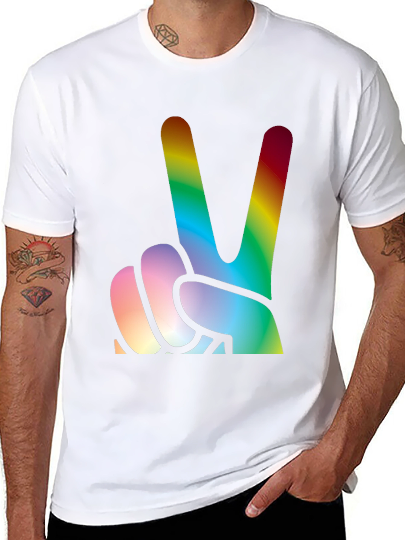 Black Rainbow Peace Sign Graphic Tee view 8