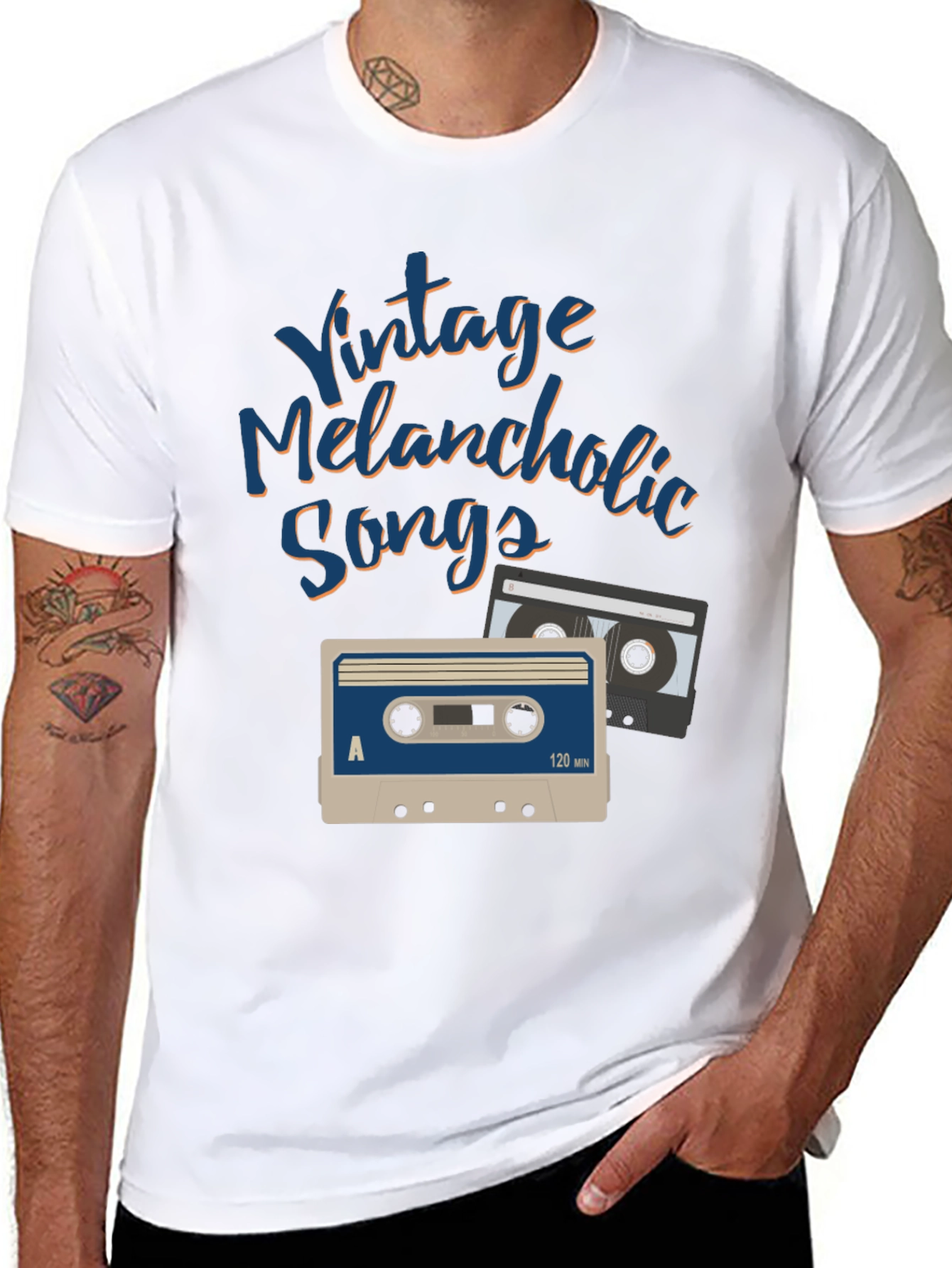 Black Vintage Melancholic Songs Graphic Tee view 8