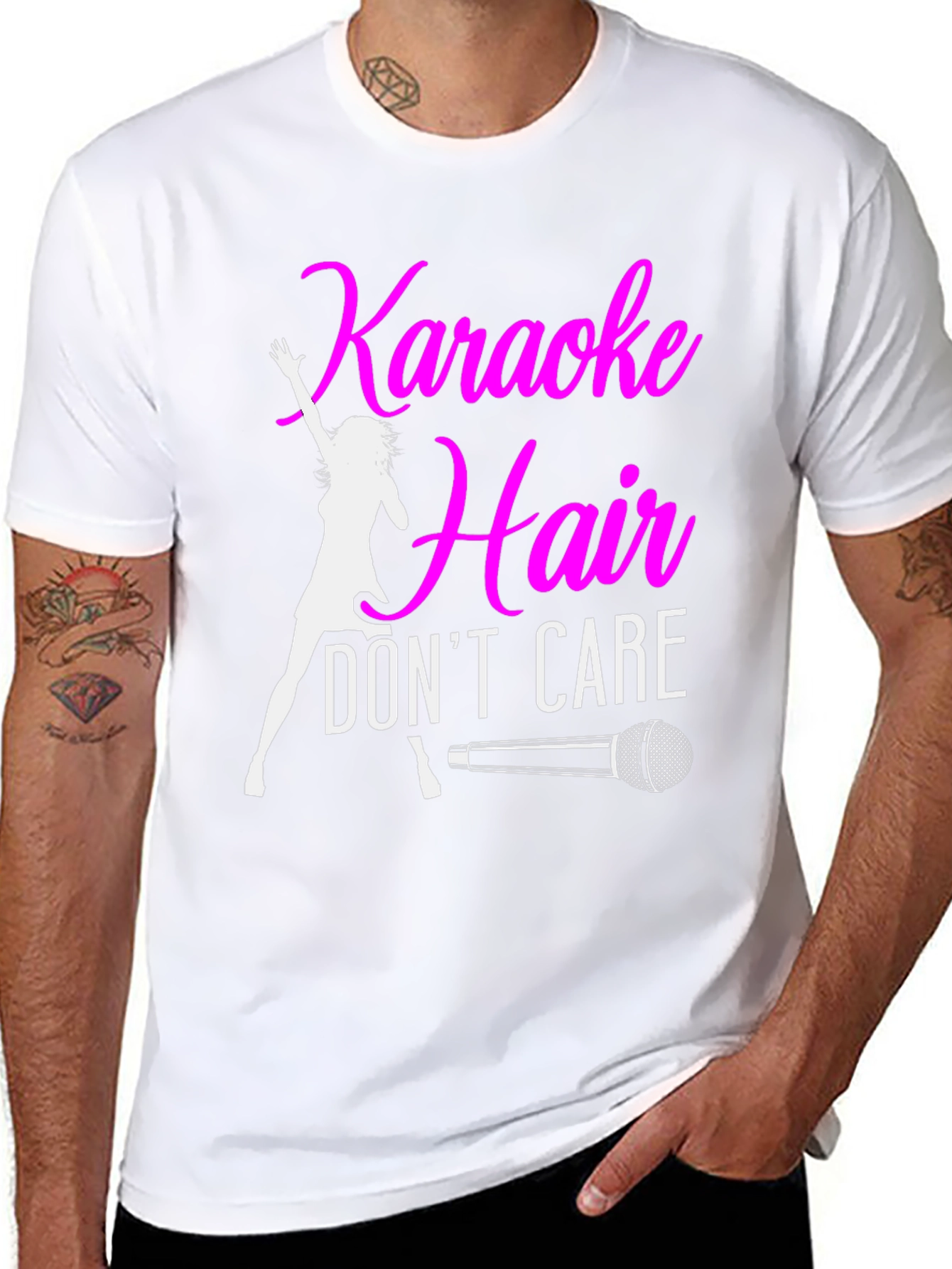 Black Karaoke Hair Don't Care Black T-Shirt view 8