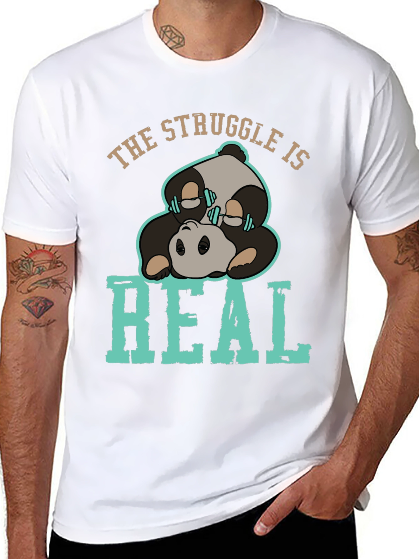 Black The Struggle Is Real Panda T-Shirt view 8