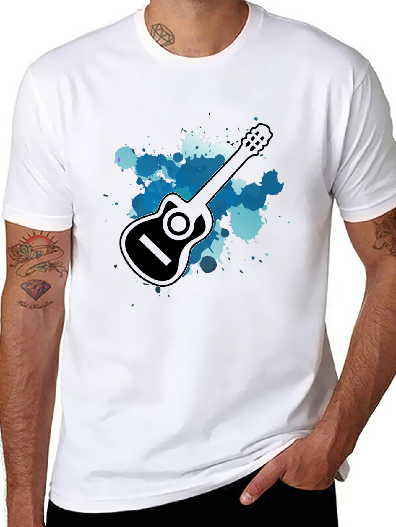 Black Guitar Graphic Black T-Shirt view 8