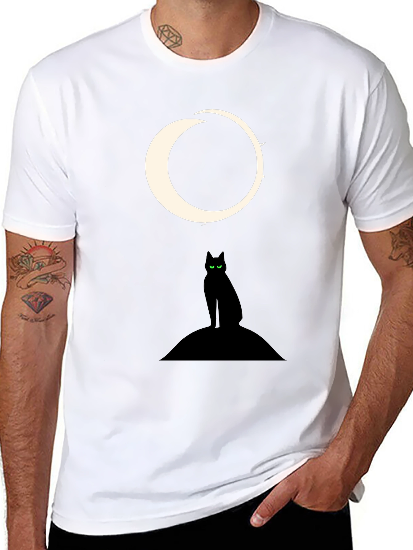 Black Black Cat Moon Graphic Tee view 8