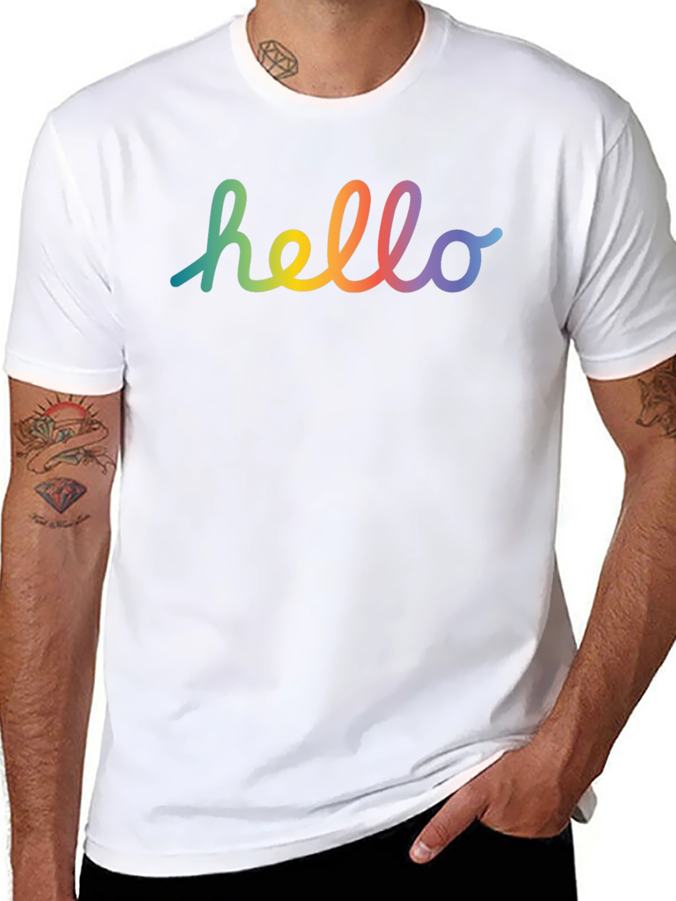Black Rainbow Hello Graphic Black T-Shirt view 8