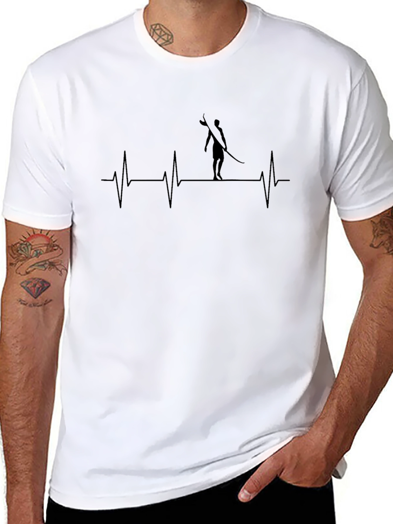 Black Surfer Heartbeat T-Shirt - Black view 8