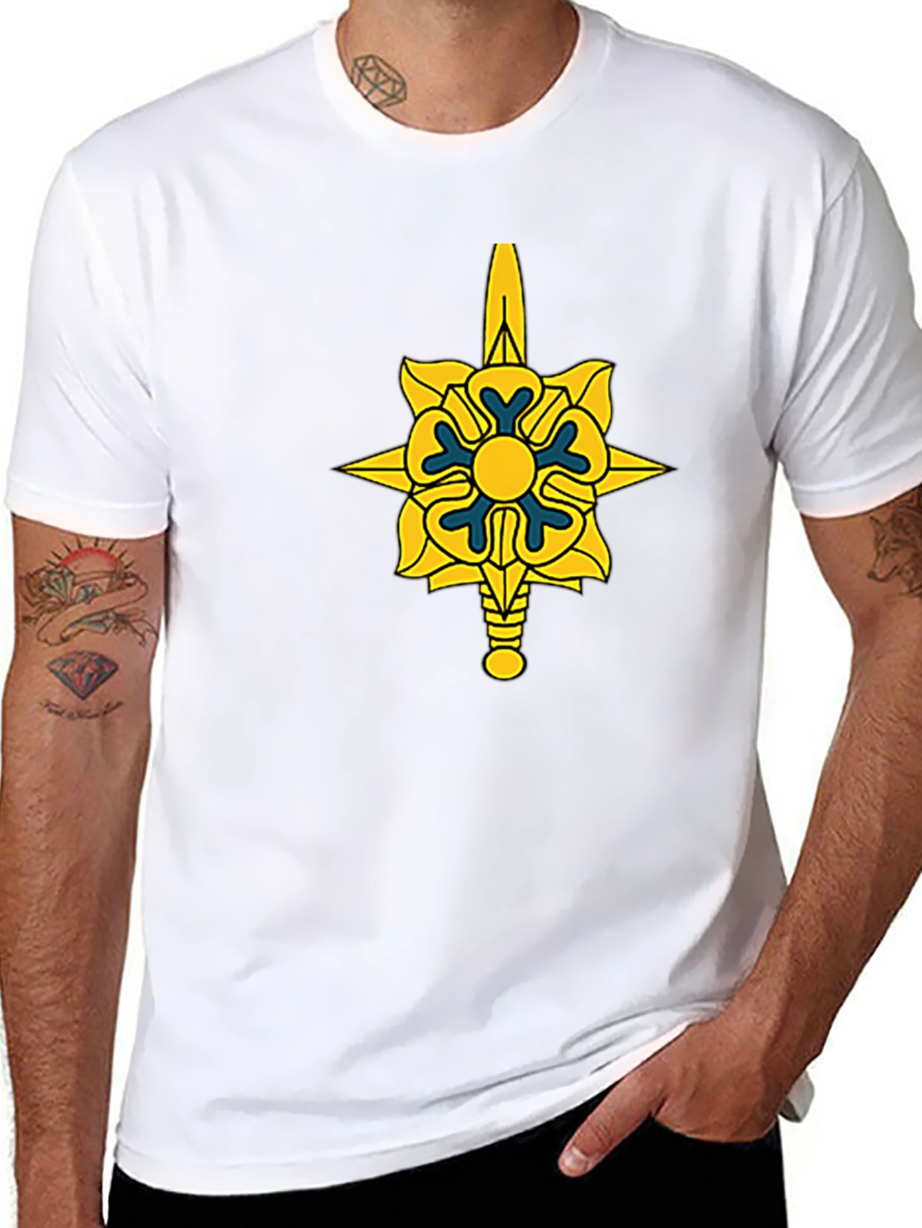 Black Men's Graphic T-Shirt - Rose & Sword Design view 8