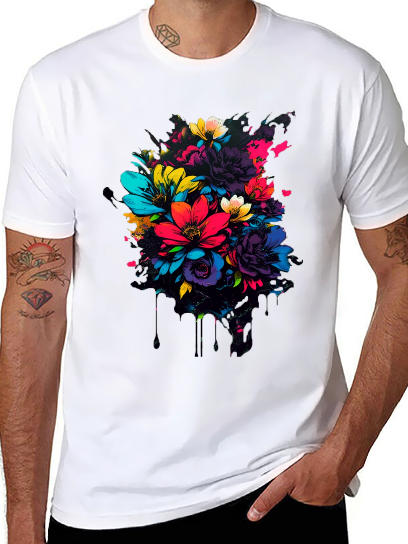 Black Floral Burst Graphic Tee - Vivid Colors view 8