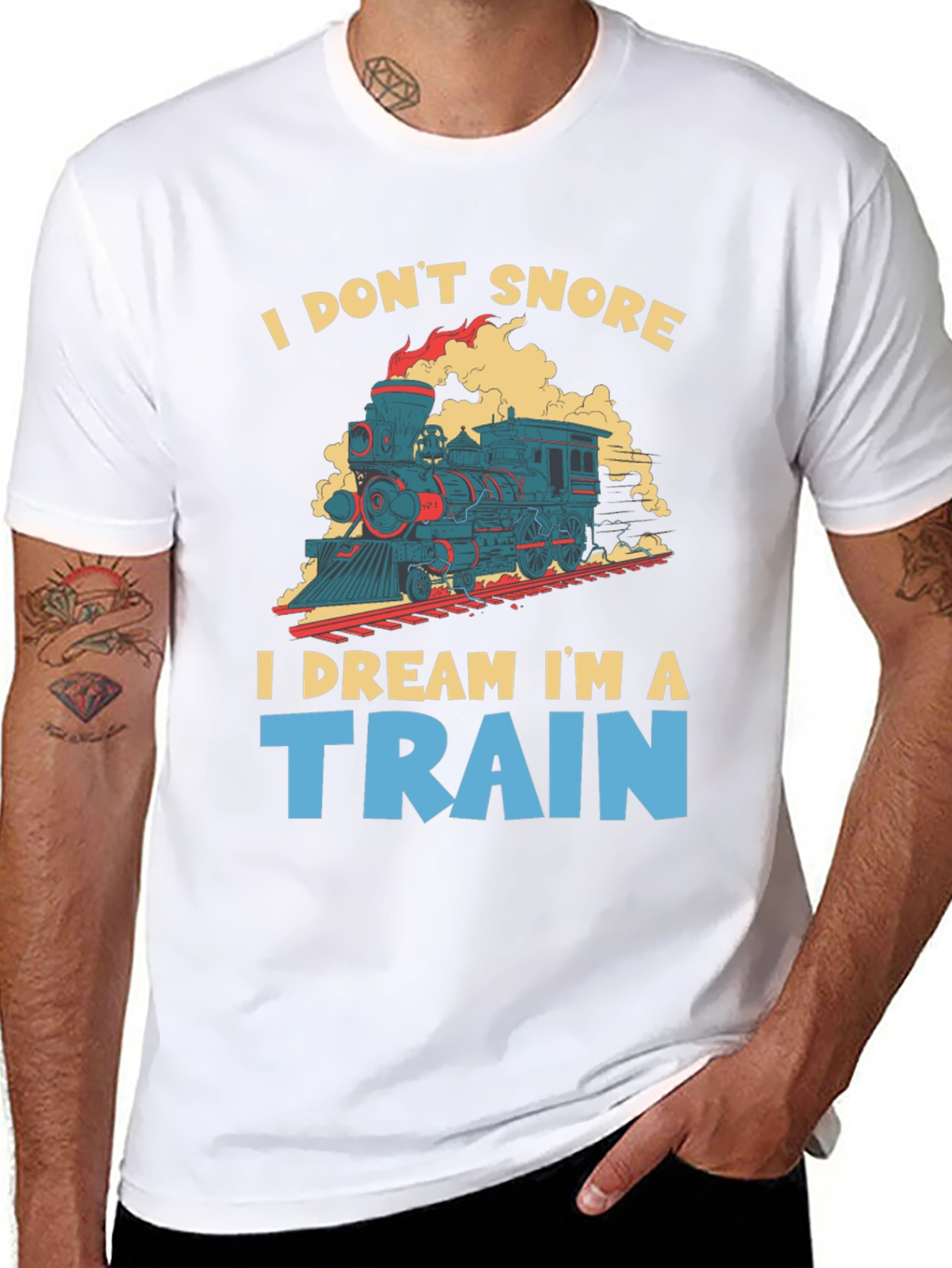 Black I Don't Snore I Dream I'm A Train Graphic Tee view 8