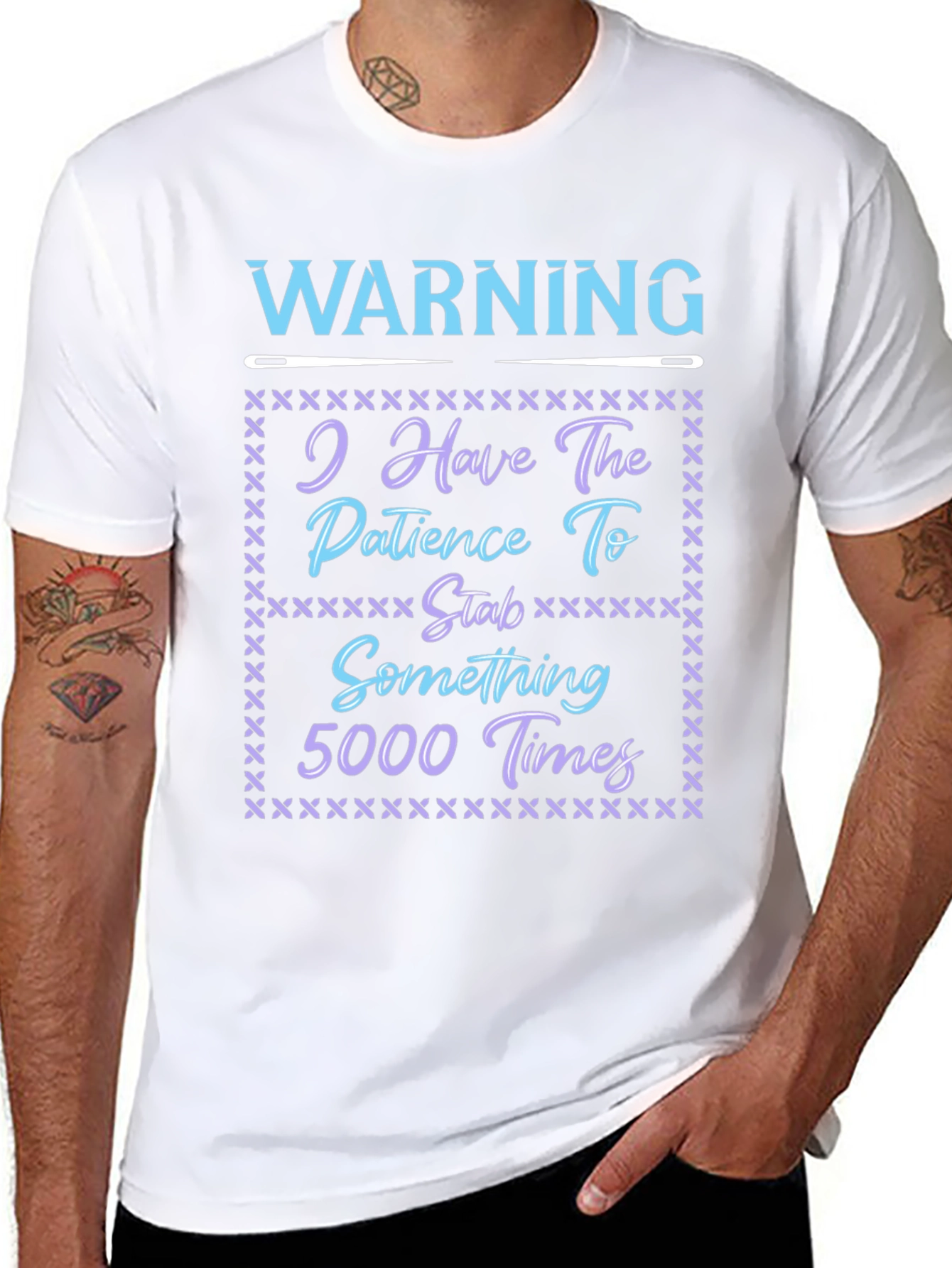 Black Warning: Patience to Stab 5000 Times T-Shirt view 8