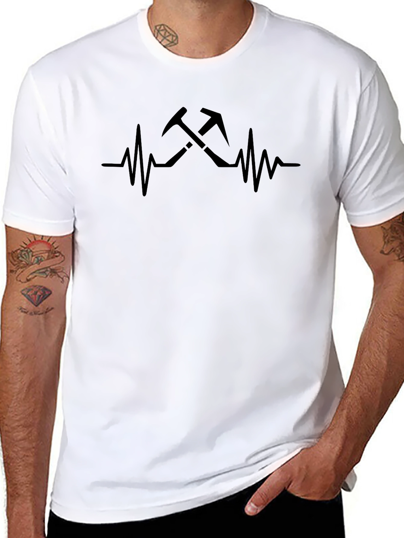 Black Miner's Heartbeat T-Shirt - Cool Occupation Tee view 8