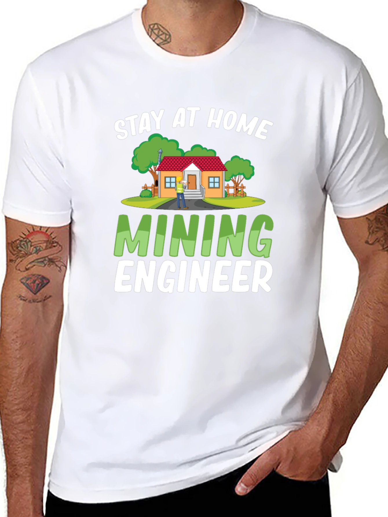 Black Stay At Home Mining Engineer Black T-Shirt view 8