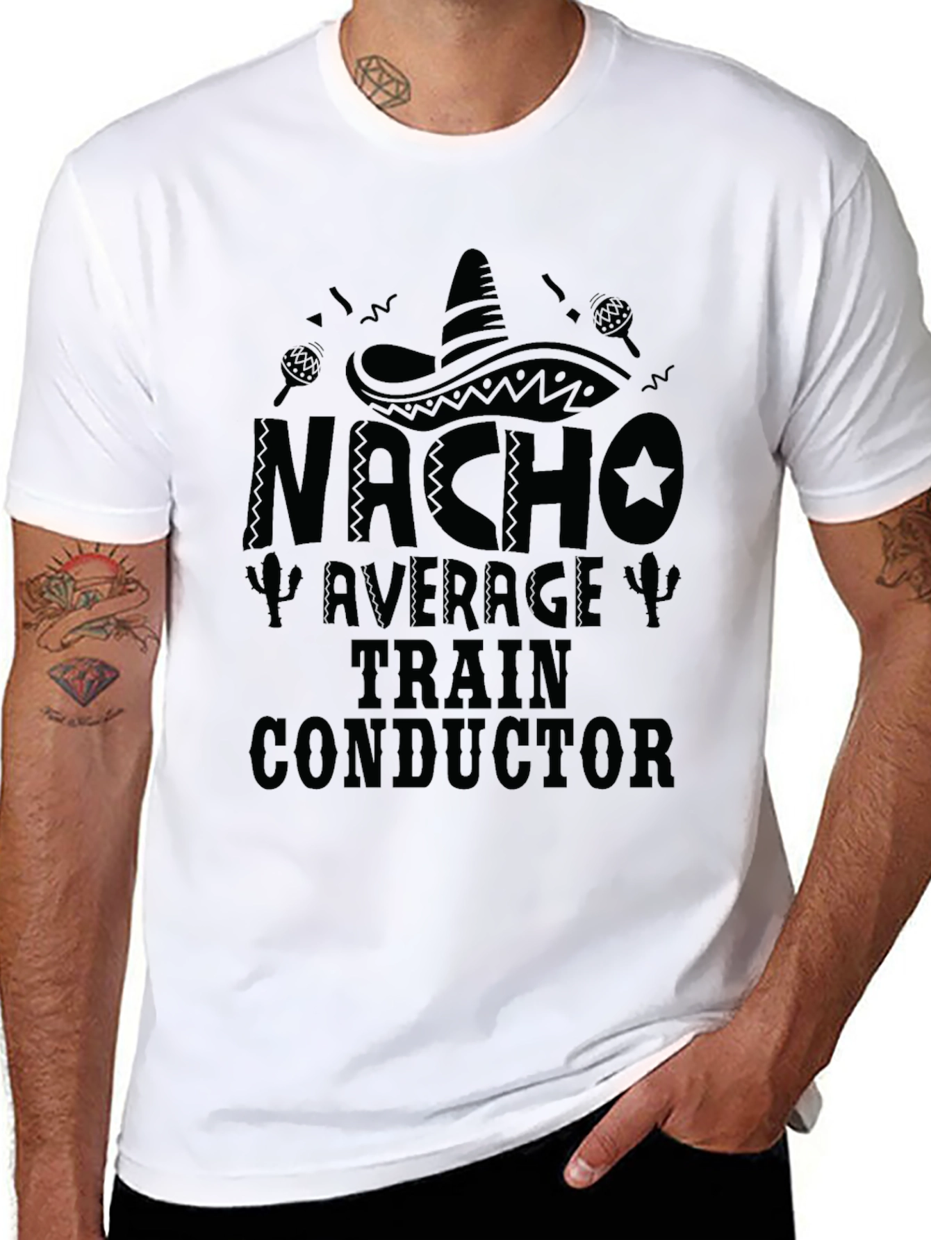 Black Nacho Average Train Conductor Graphic Tee view 8