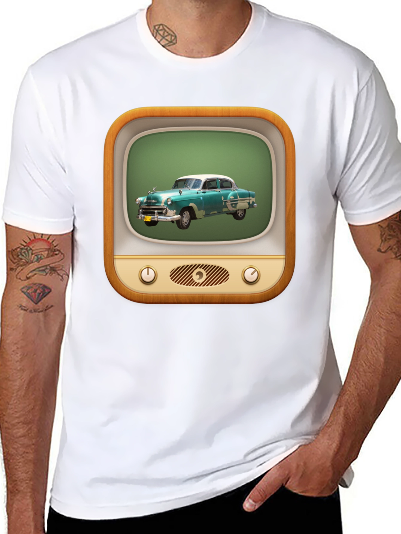 Black Retro Car TV Graphic Black T-Shirt view 8