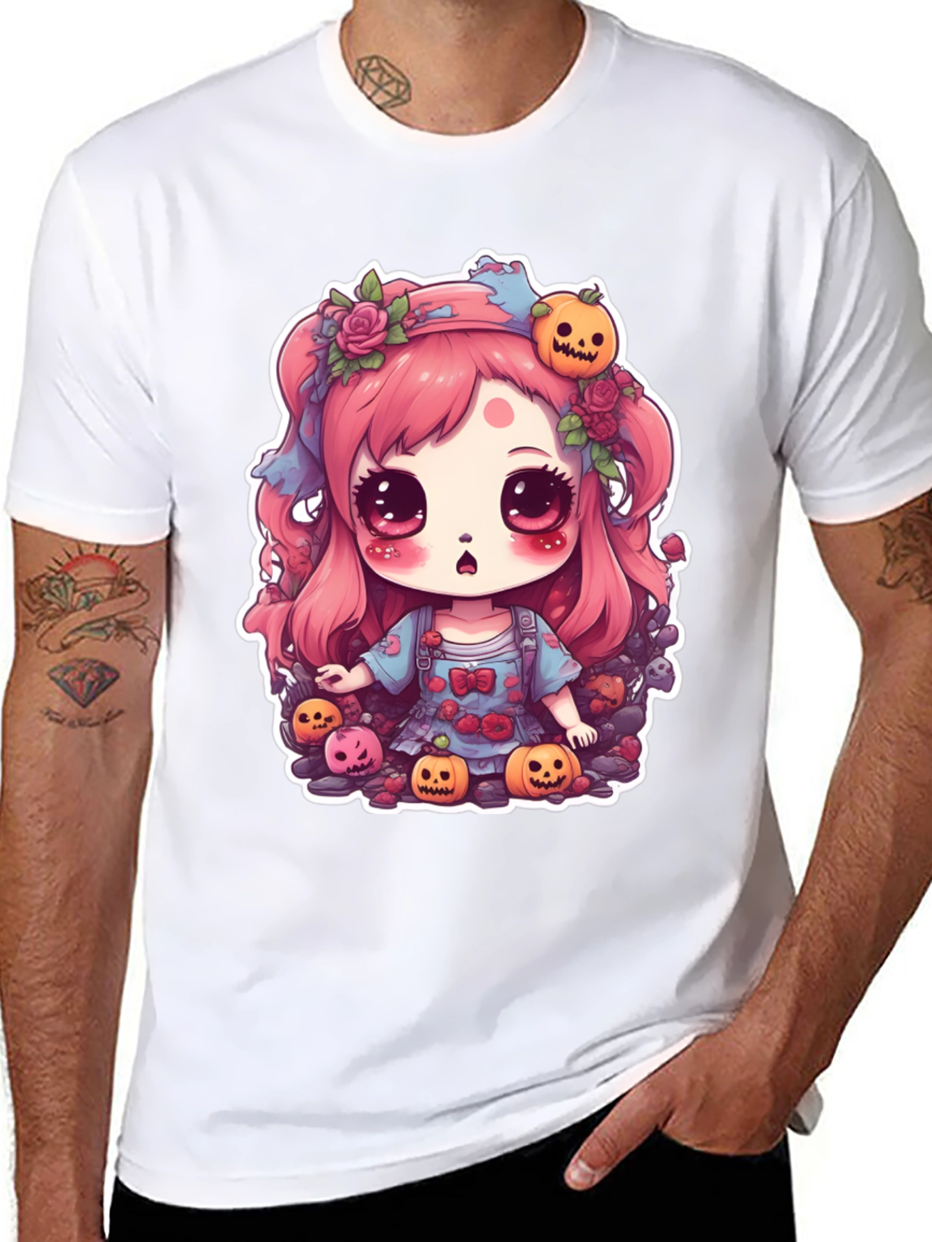 Black Kawaii Halloween Girl Black T-Shirt view 8
