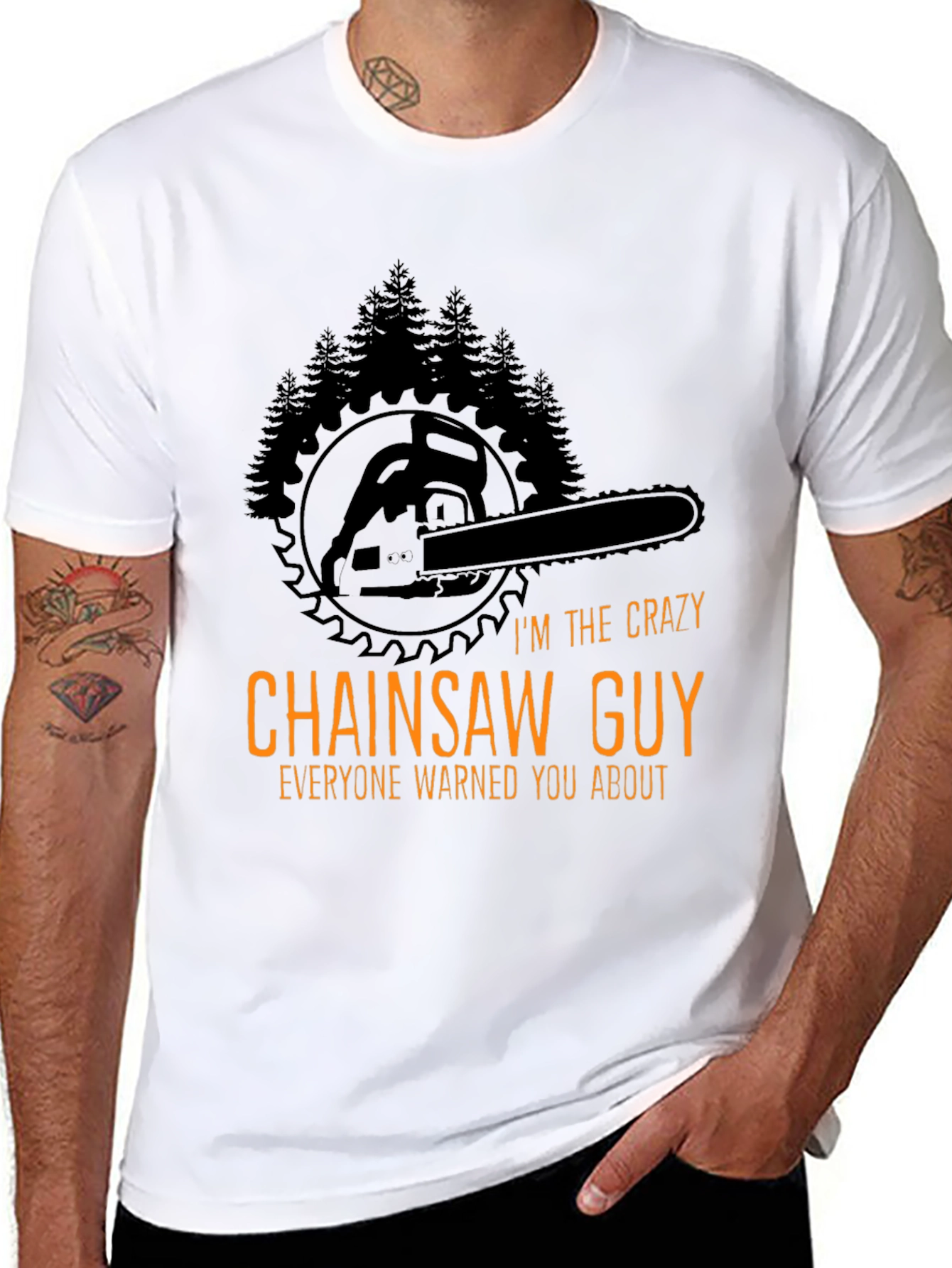 Black Crazy Chainsaw Guy T-Shirt - Lumberjack Style view 8