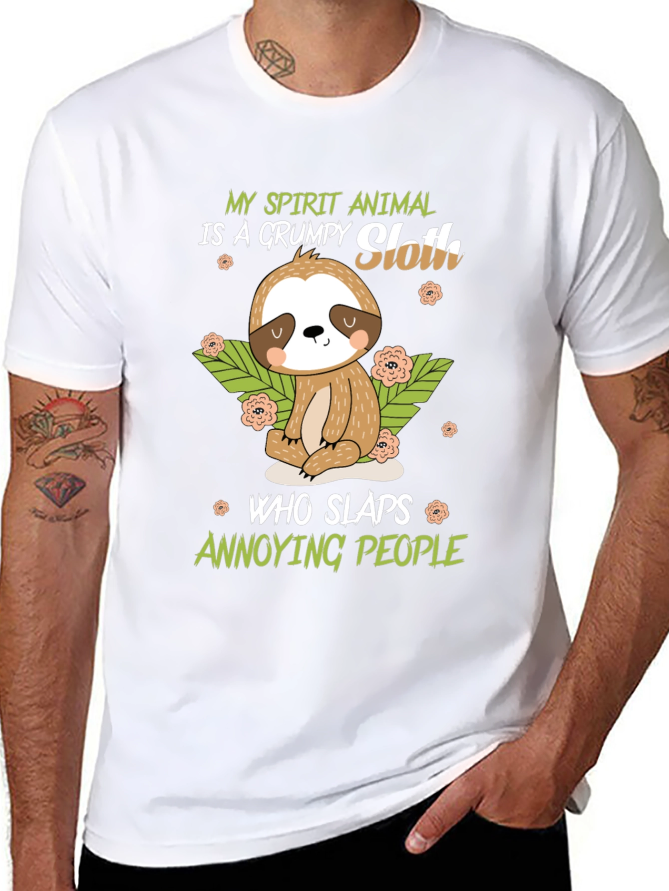 Black Grumpy Sloth Spirit Animal Black T-Shirt view 8