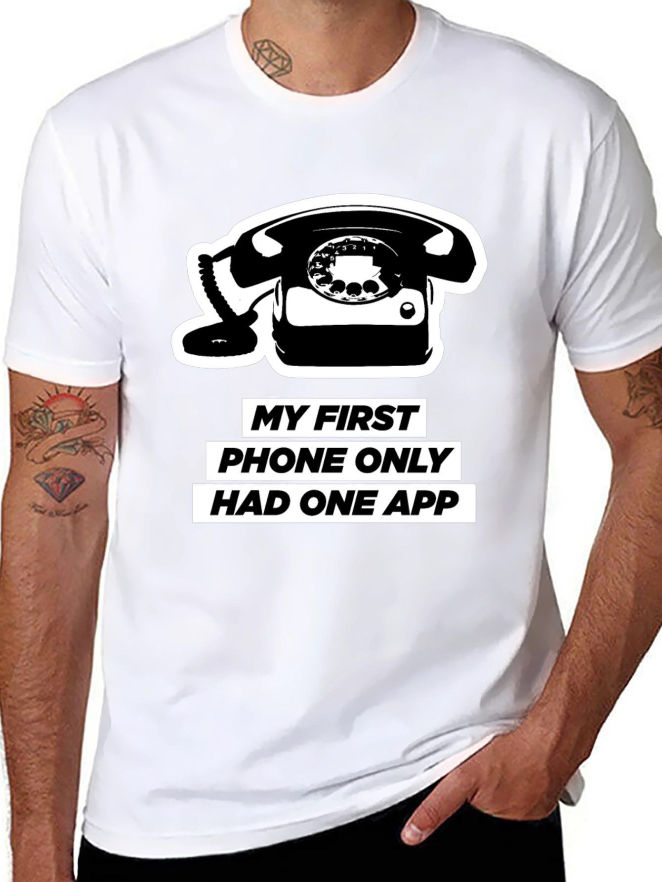 Black Retro Phone T-Shirt - One App Only! view 8