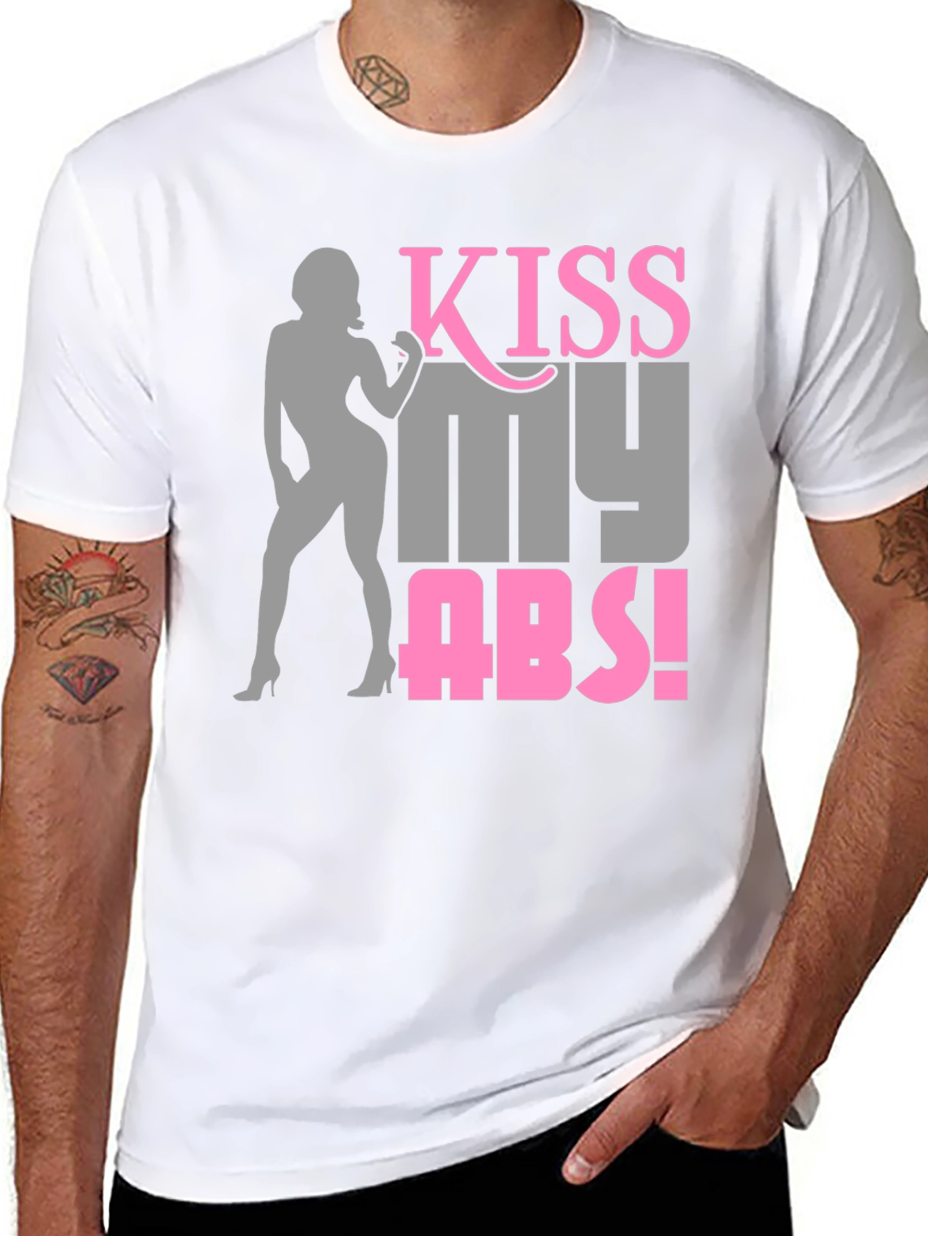 Black Kiss My Abs! Novelty Graphic T-Shirt view 8