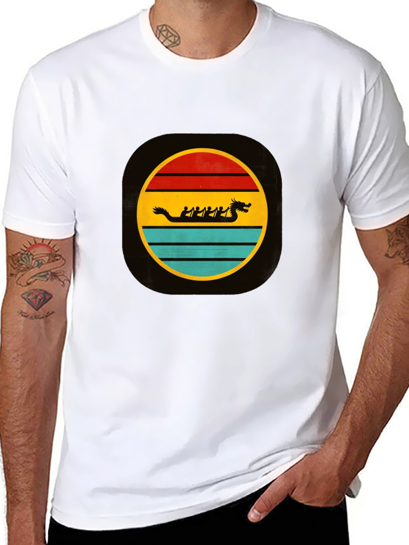 Black Dragon Boat Retro T-Shirt view 8