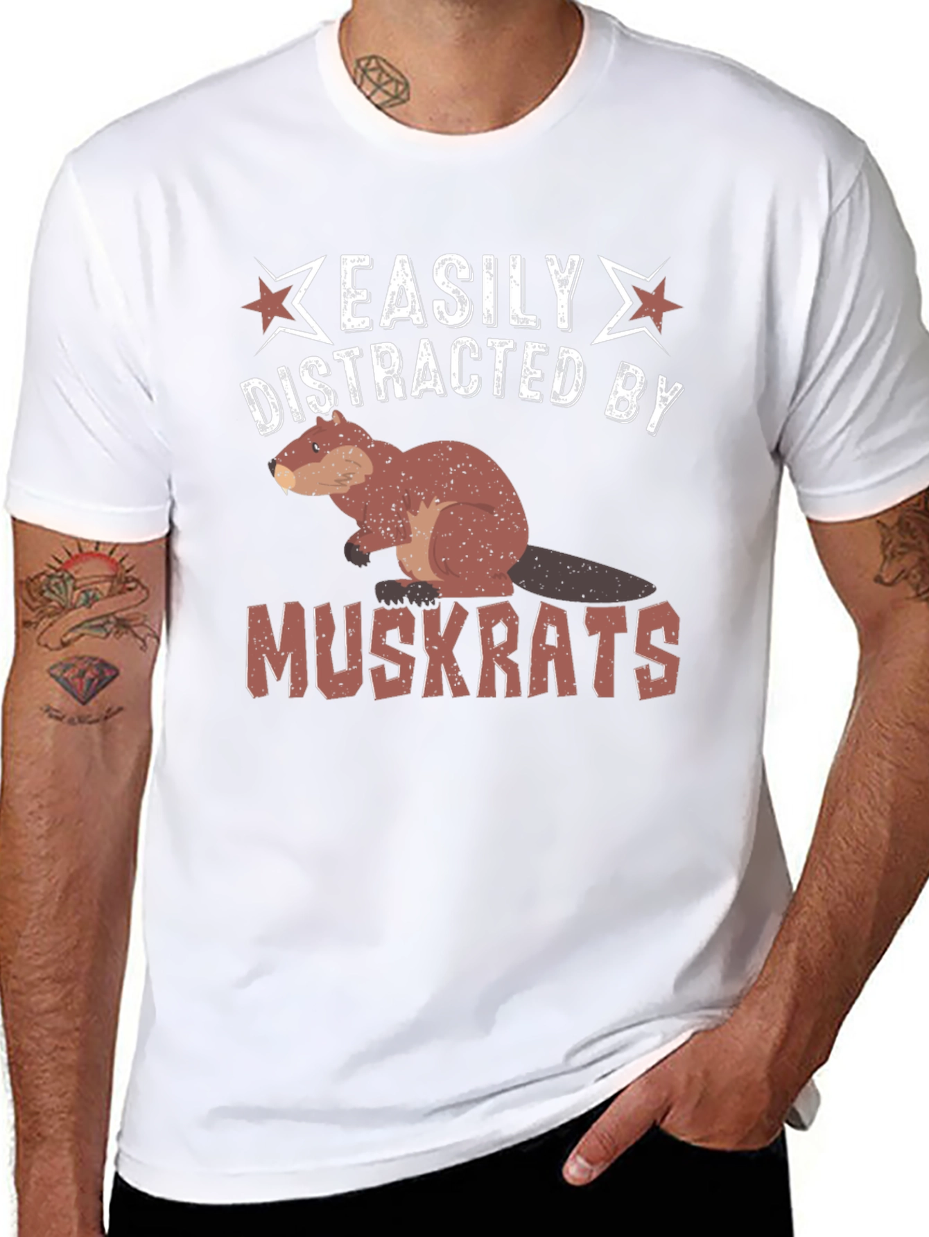 Black Easily Distracted by Muskrats Funny T-Shirt view 8