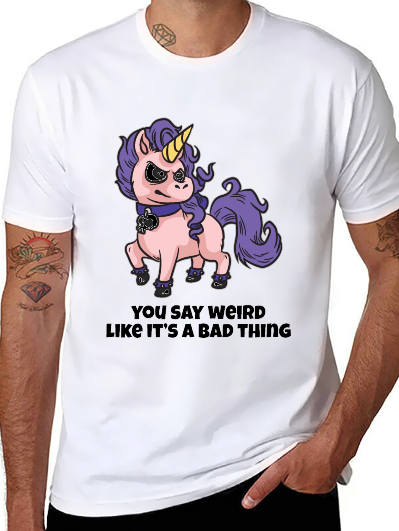 Black Funny Unicorn T-Shirt - You Say Weird view 8
