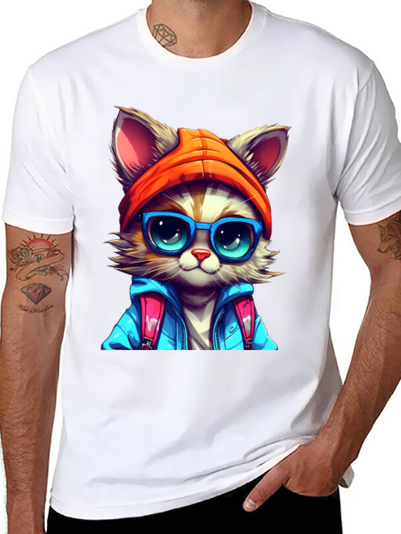 Black Cat with Glasses Graphic Tee view 8