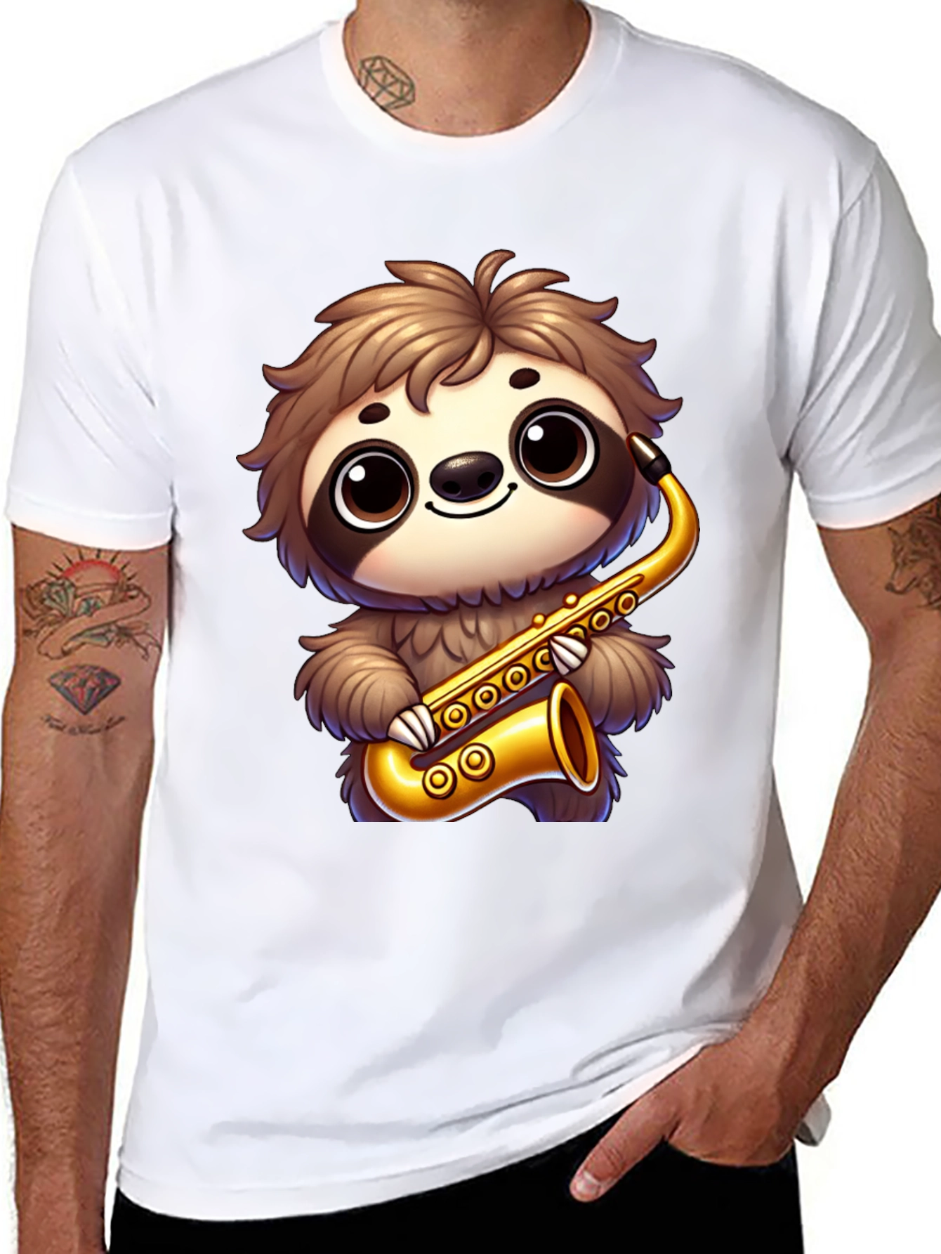 Black Sloth Saxophone T-Shirt - Cartoon Musician Tee view 8