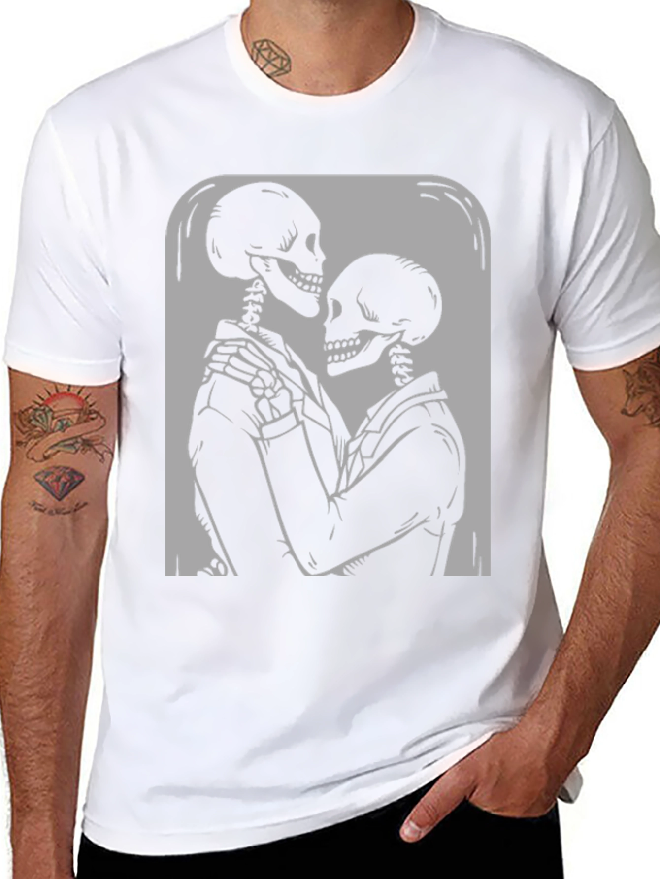 Black Skeleton Couple Graphic Tee - Embrace the Afterlife! view 8