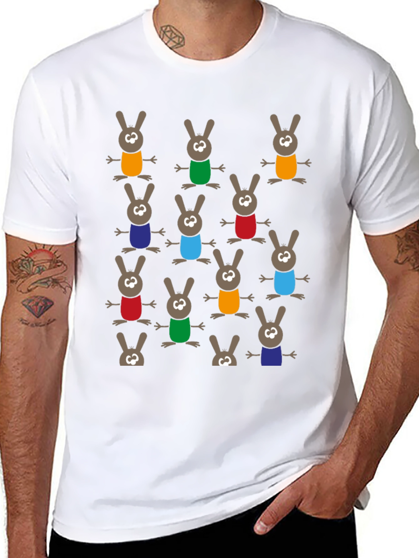 Black Fun Cartoon Bunny Pattern T-Shirt view 8