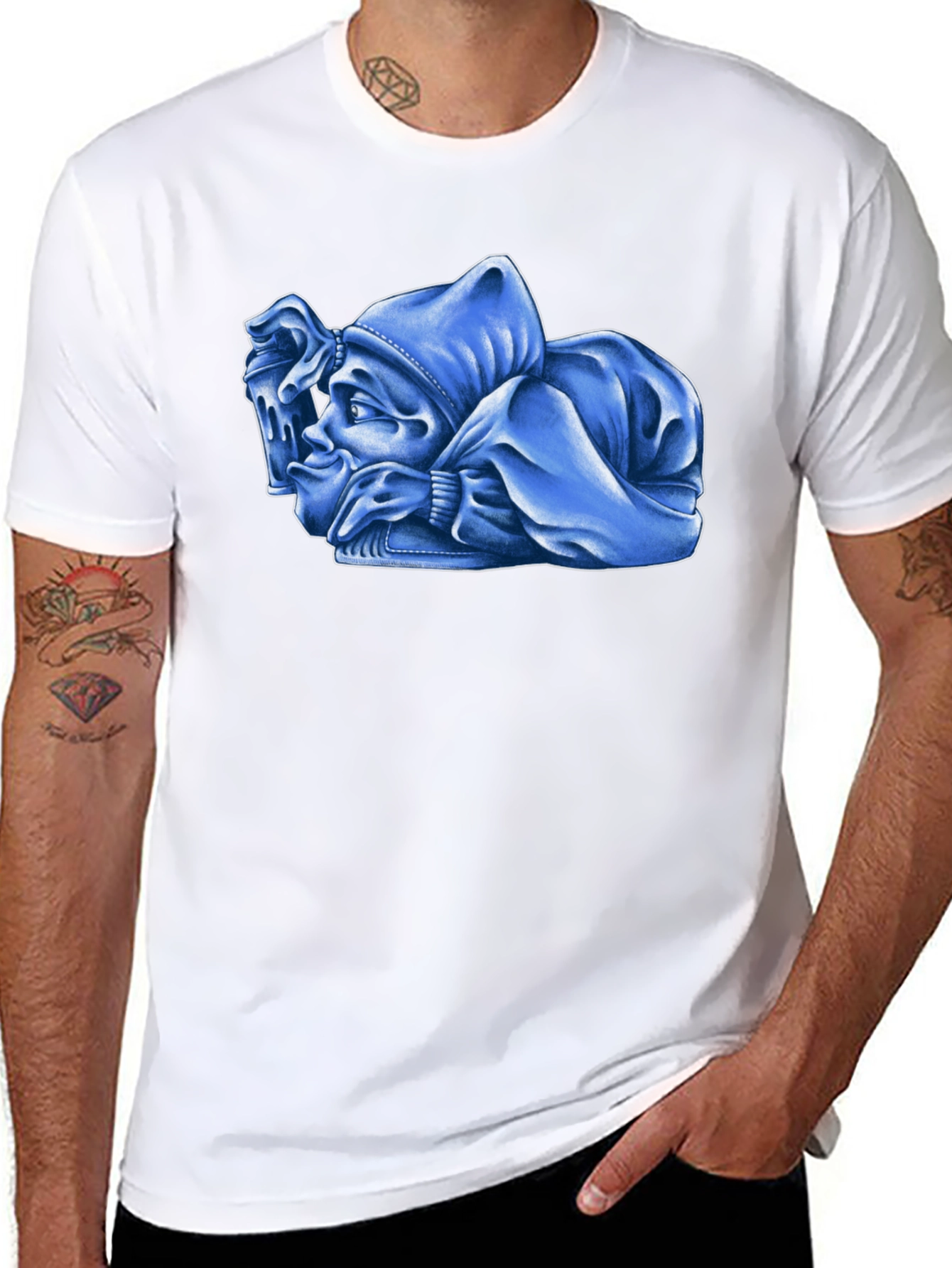 Black Blue Cartoon Character Graphic Black T-Shirt view 8
