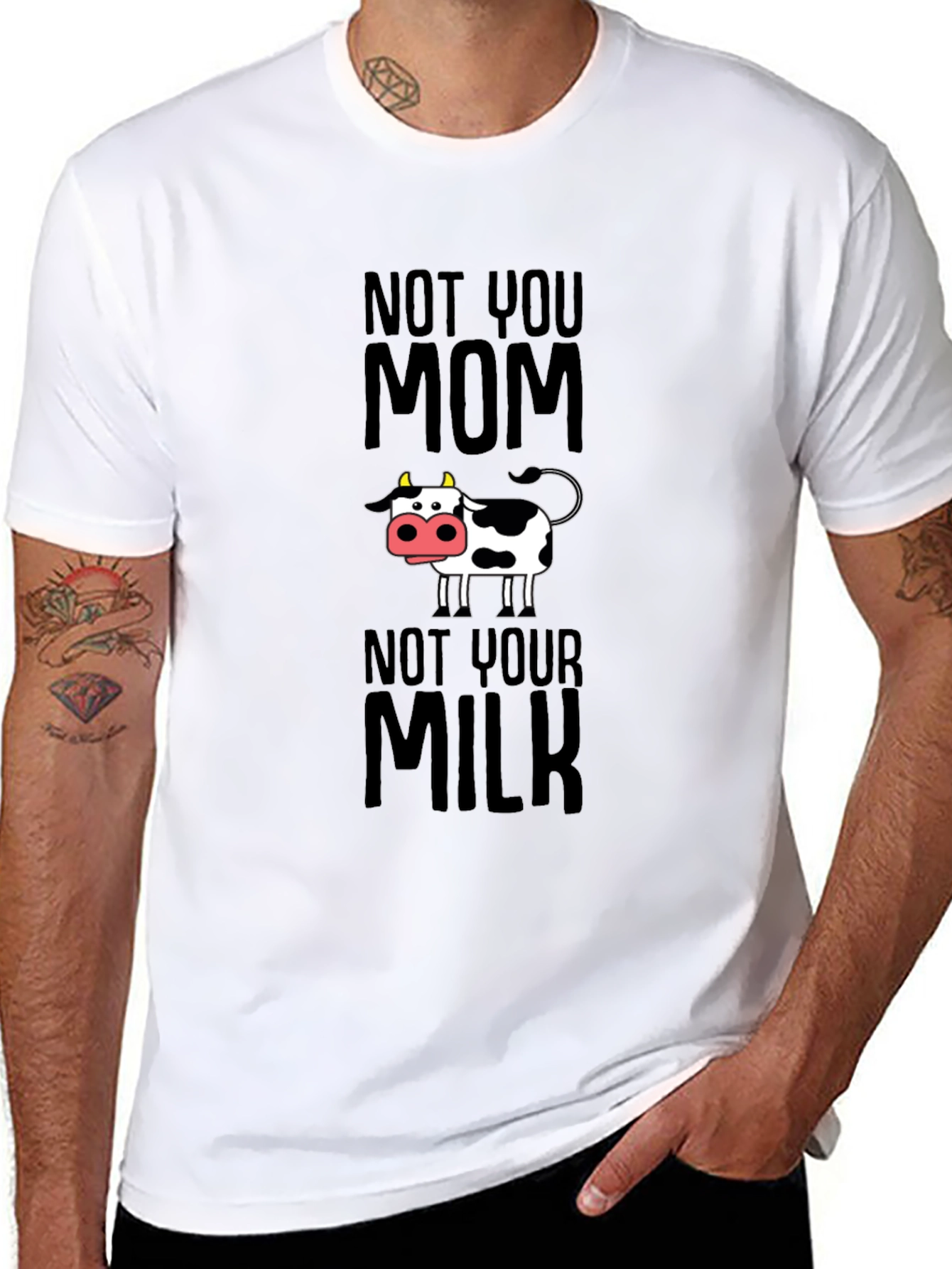 Black Funny Vegan T-Shirt - Not Your Mom Not Your Milk Tee view 8