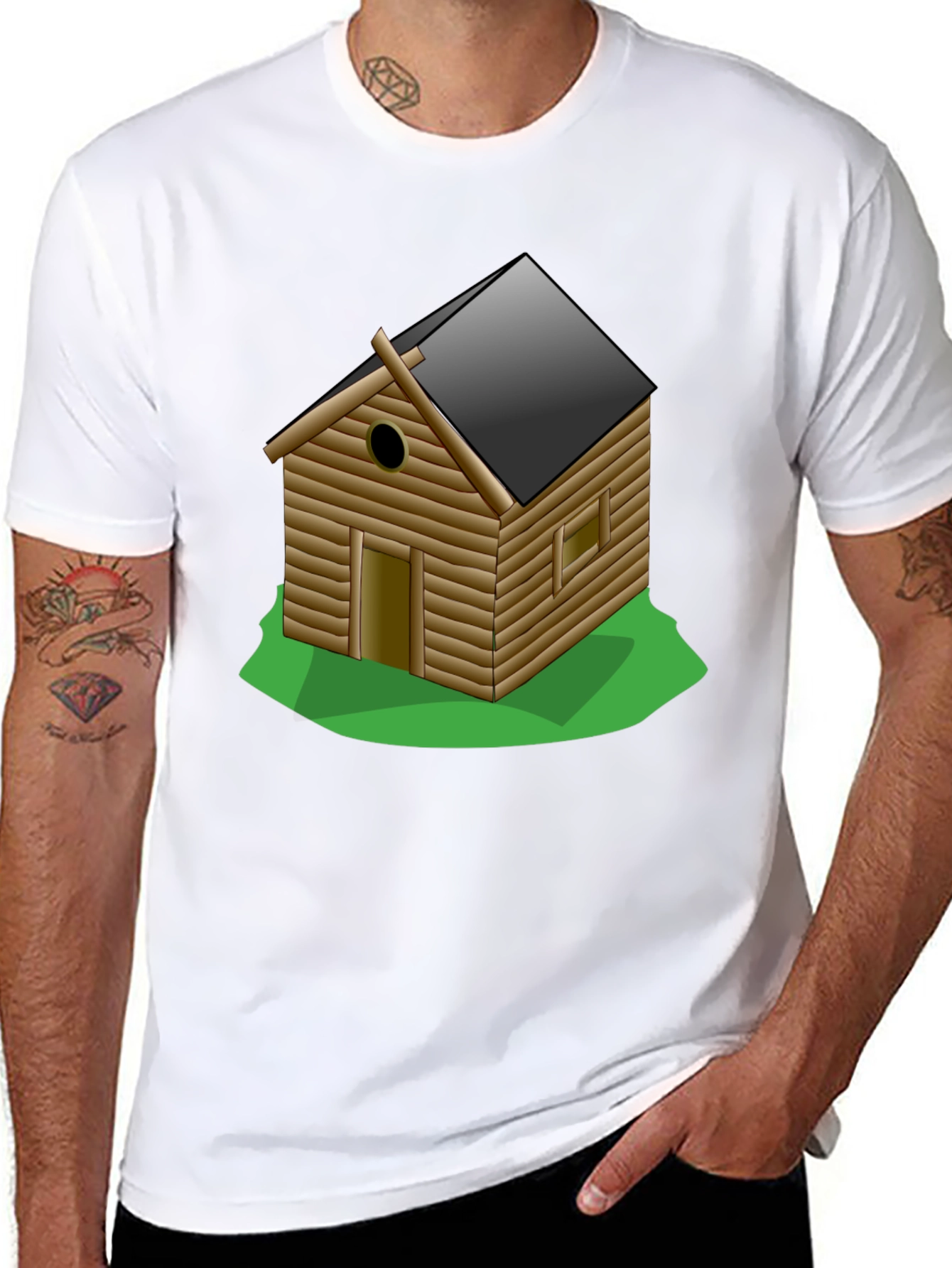 Black Log Cabin Graphic Tee - Novelty T-Shirt view 8