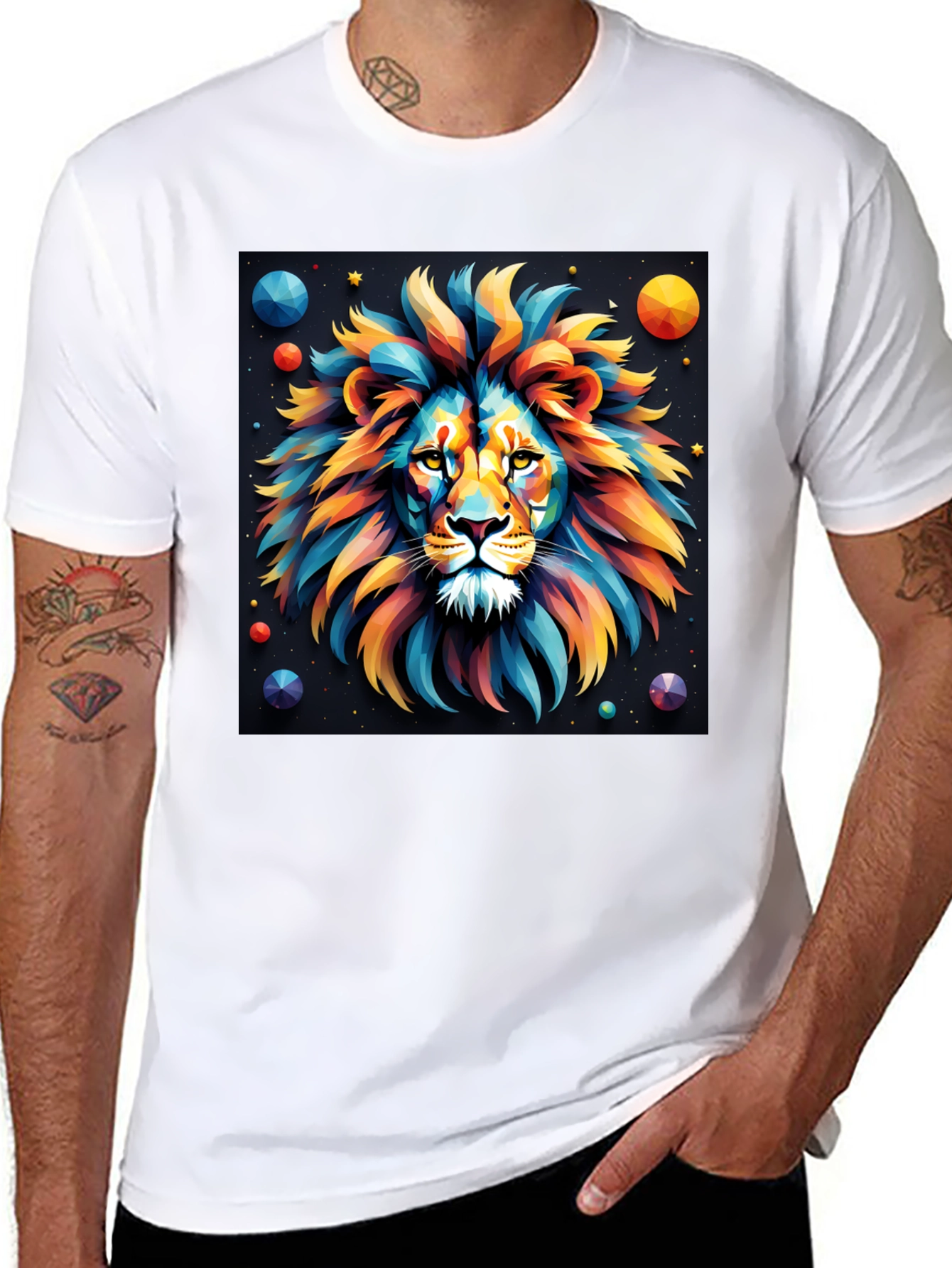 Black Colorful Lion Graphic T-Shirt - Bold Artistic Design view 8