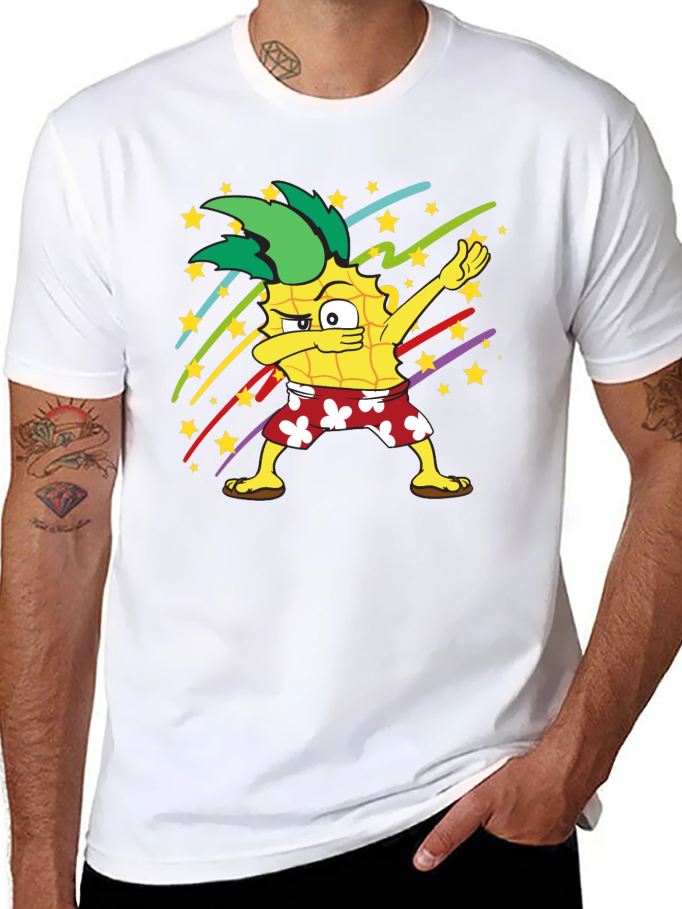 Black Dabbing Pineapple Graphic T-Shirt - Fun Summer Style view 8