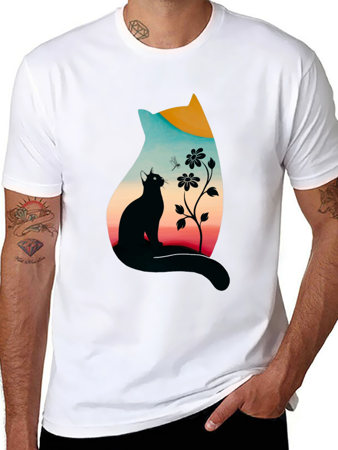 Black Cat Silhouette Graphic Print Tee view 8