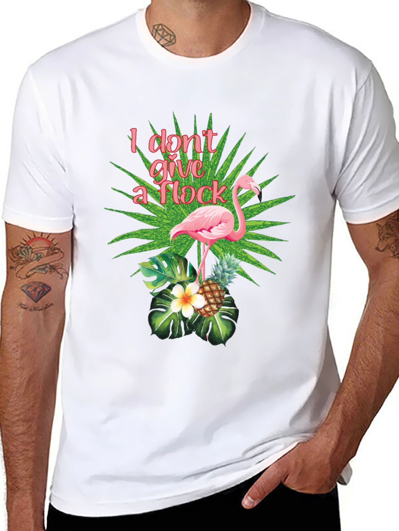 Black Tropical Flamingo T-Shirt - I Don't Give a Flock view 8