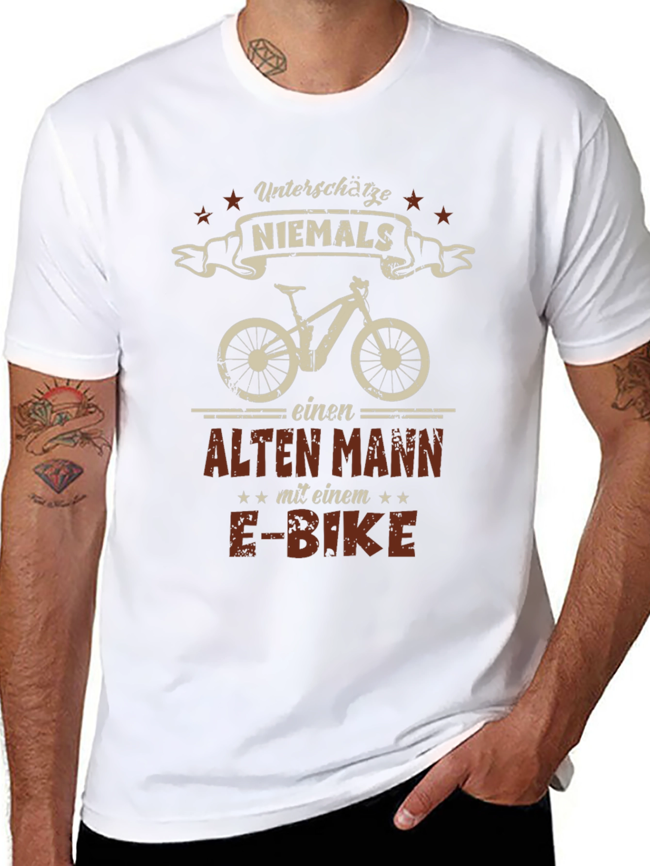 Black Funny German E-Bike Old Man T-Shirt view 8